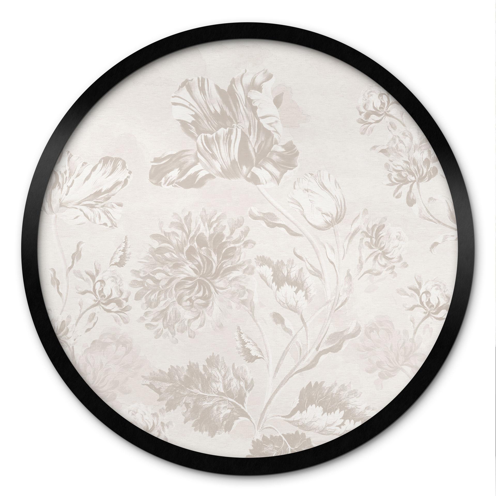 Blomsterplakat med vilde blomster i kridtlook Greige - Bloomery Decor - Round