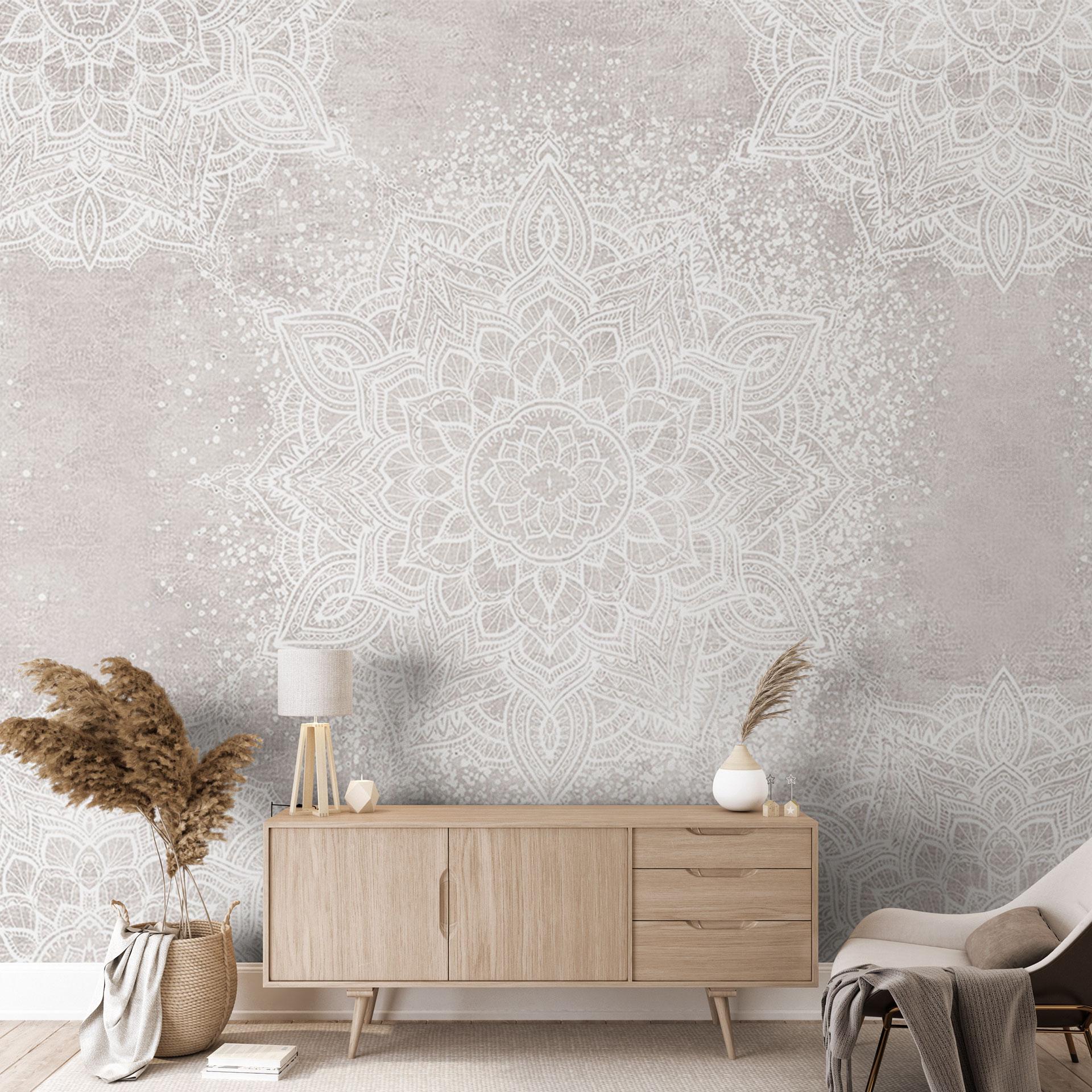 Blød mandala på grå-beige fototapet - Bloomery Decor