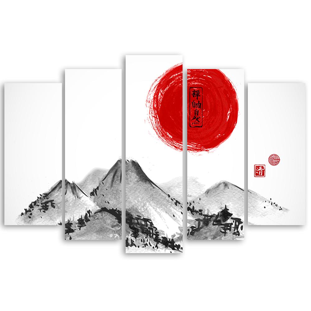 5 stykke lærredstryk, Japan Mountains Landscape