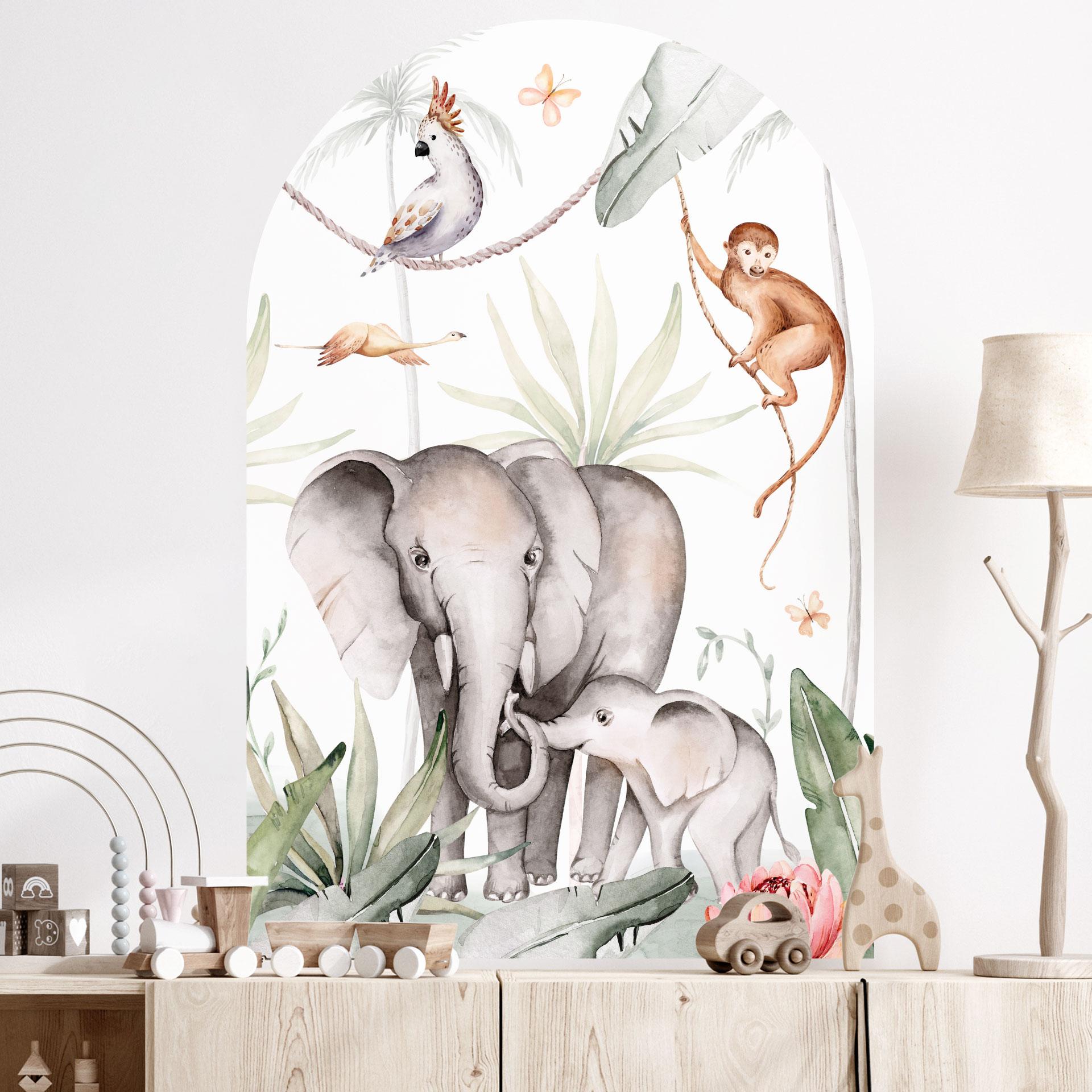 Wallsticker buet vægpanel Afrikanske dyr i regnskoven - Kvilis - bred