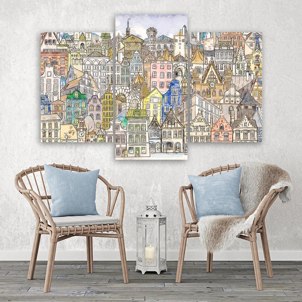 3 stykke lærredstryk, Happy City