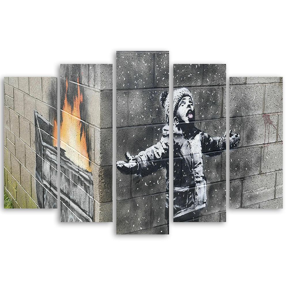 5 stykke lærredstryk, Banksy Smog Boy Street