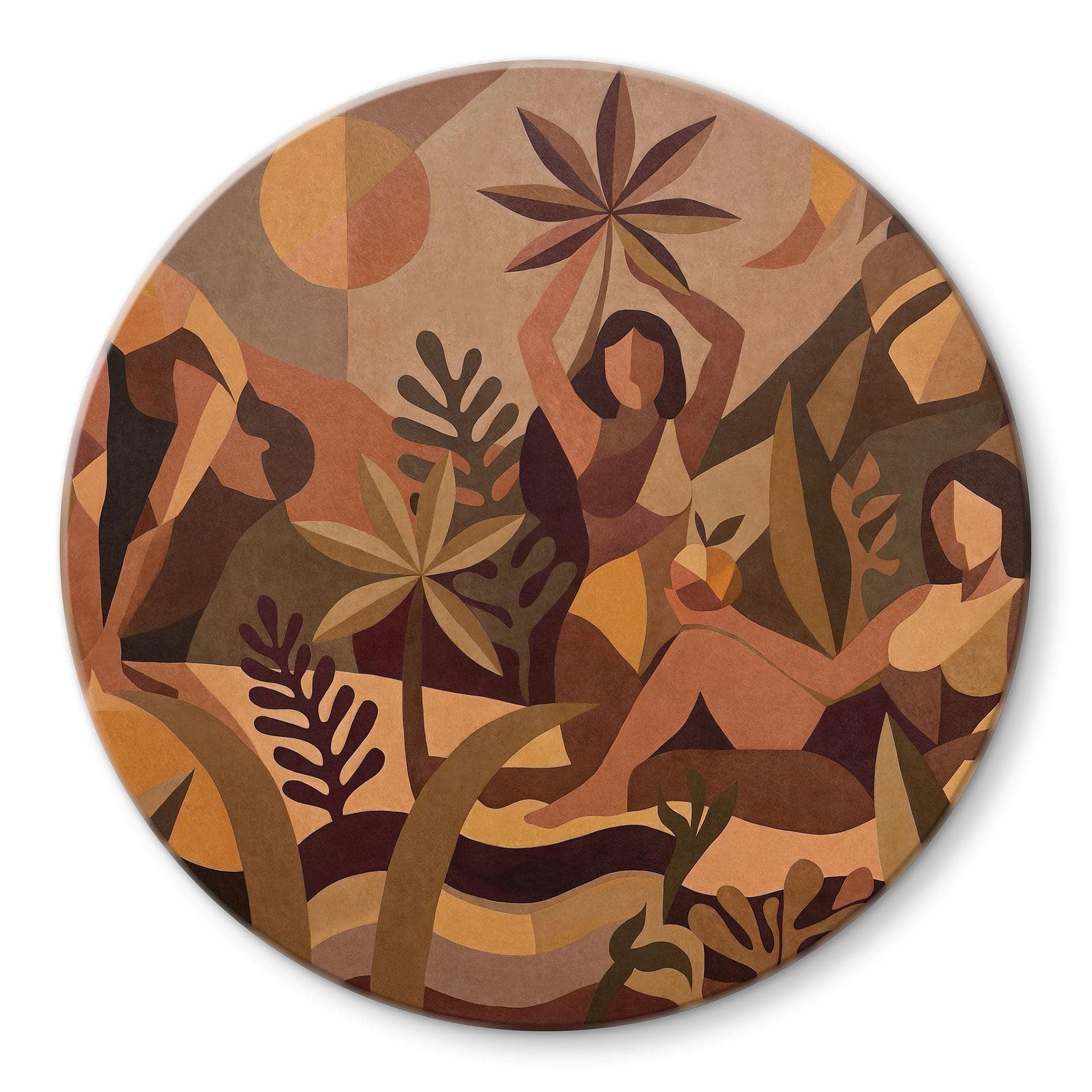 Stampa su vetro Amber Flora - Donne nella foresta pluviale - Sir Edward x Grigory Gladarev - Tondo