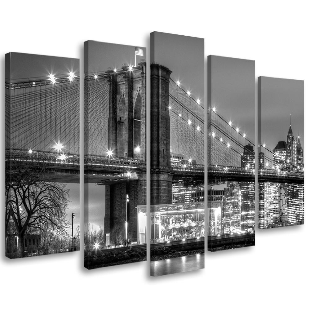 Lærredstryk 5 stykker, Manhattan Bridge New York