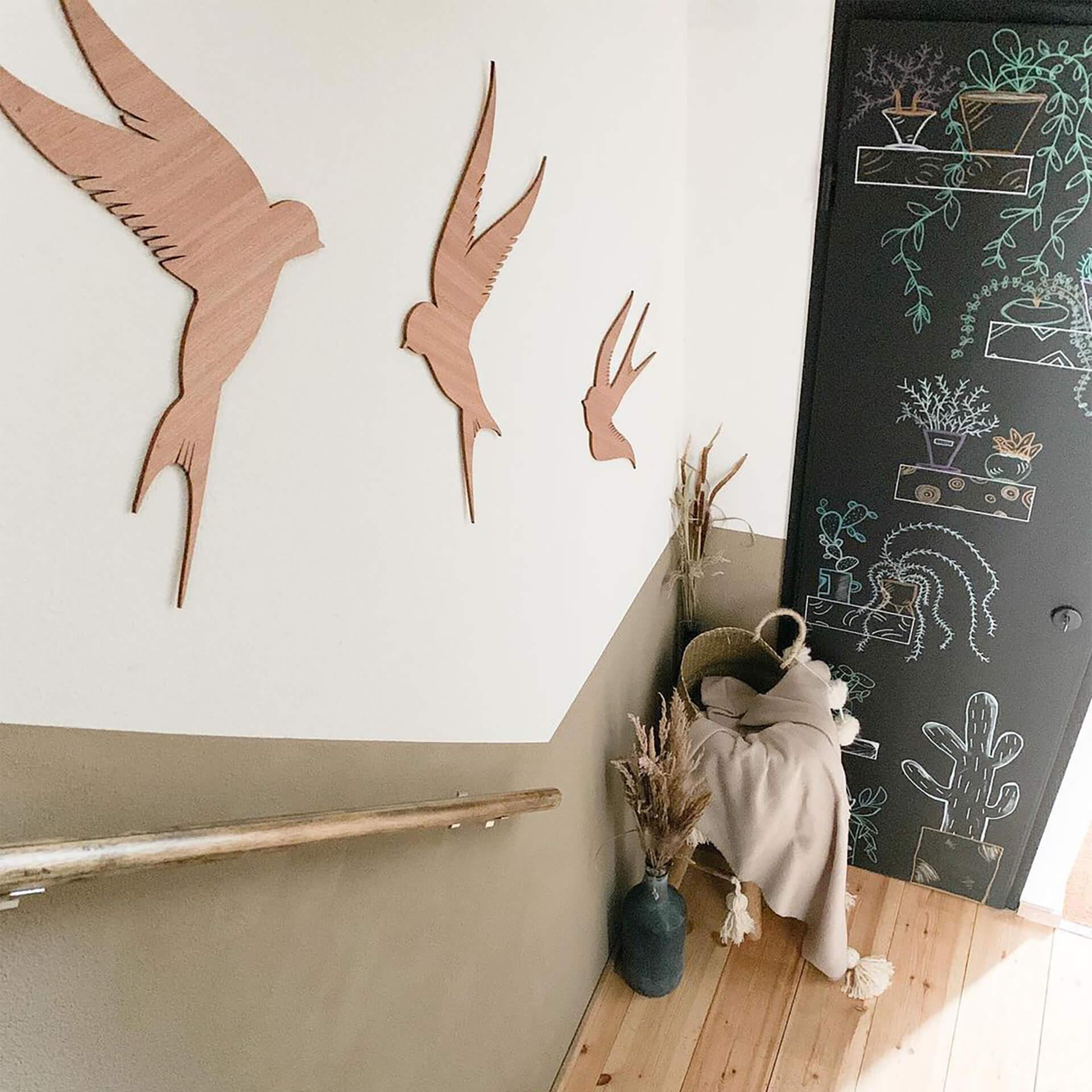 Decoración en madera pájaros caoba (3 piezas)