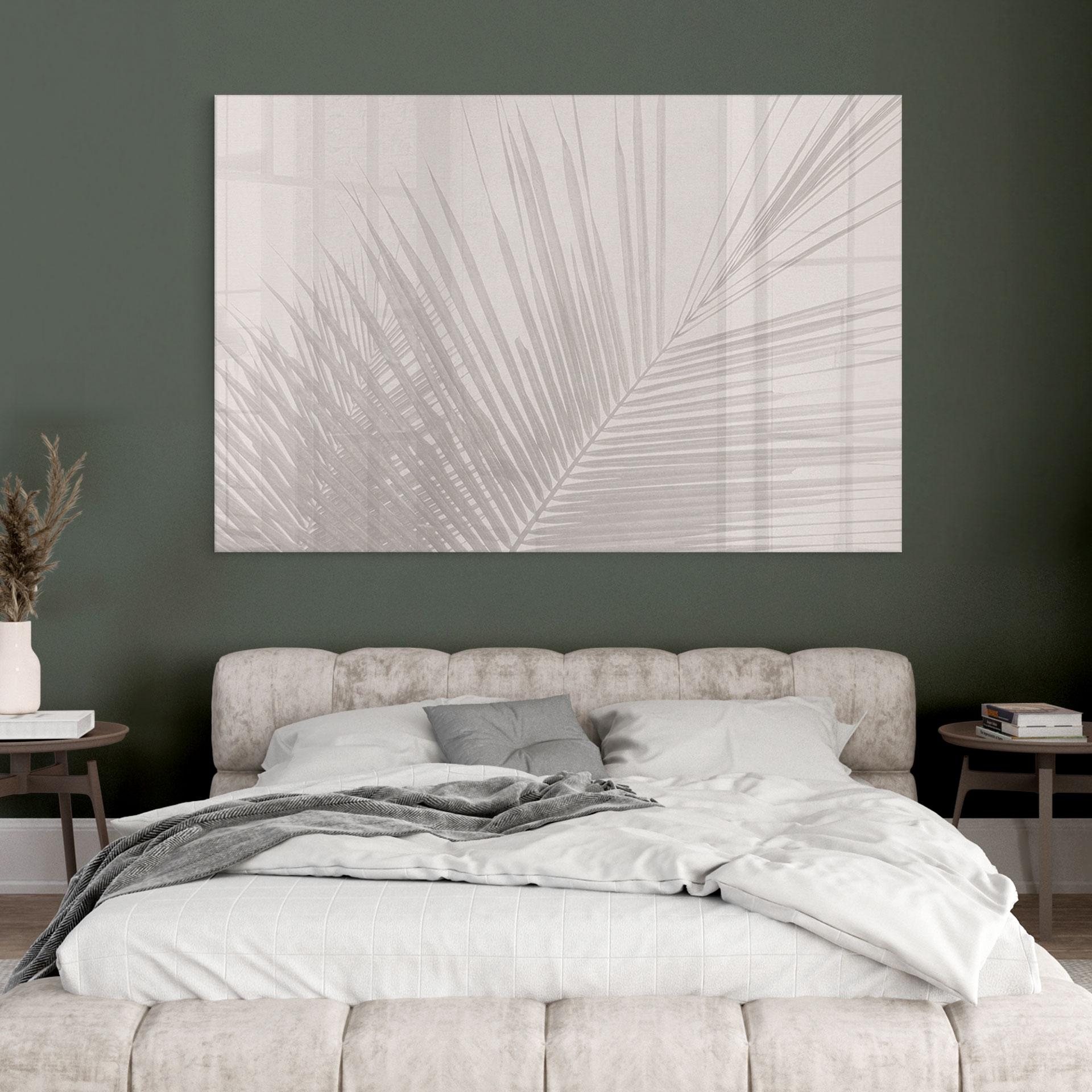Akrylbillede af palmeblade i linnedlook - Bloomery Decor
