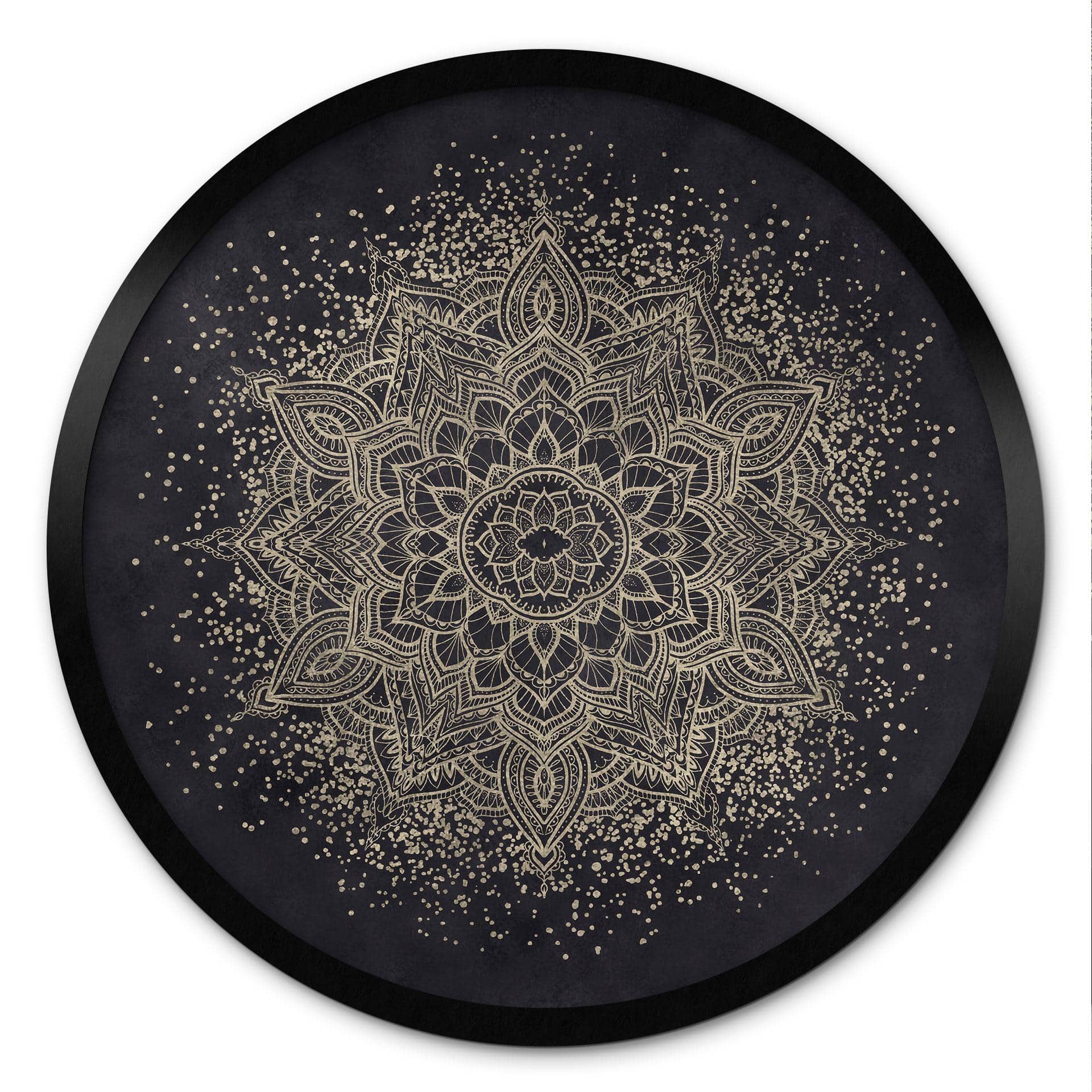 Elegant mandala-plakat i sort og guld - Bloomery Decor - Round