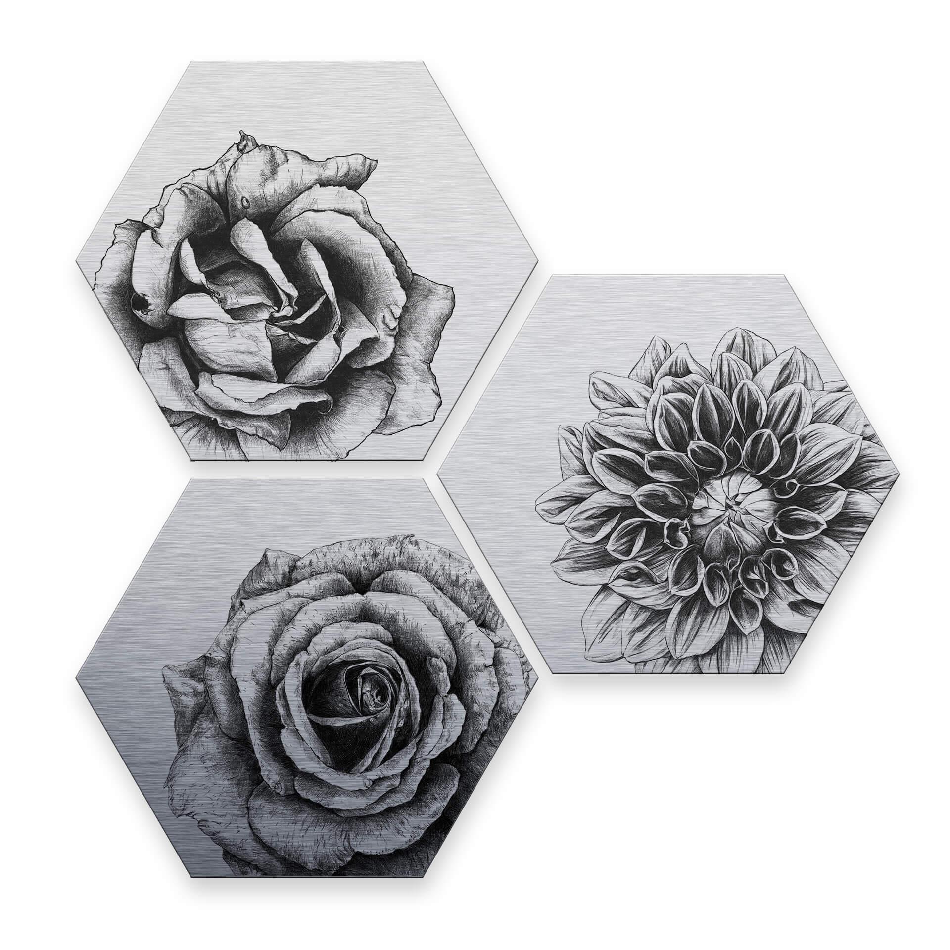 Hexagon Dibond Set Zilver Effect - Kools - Flowers