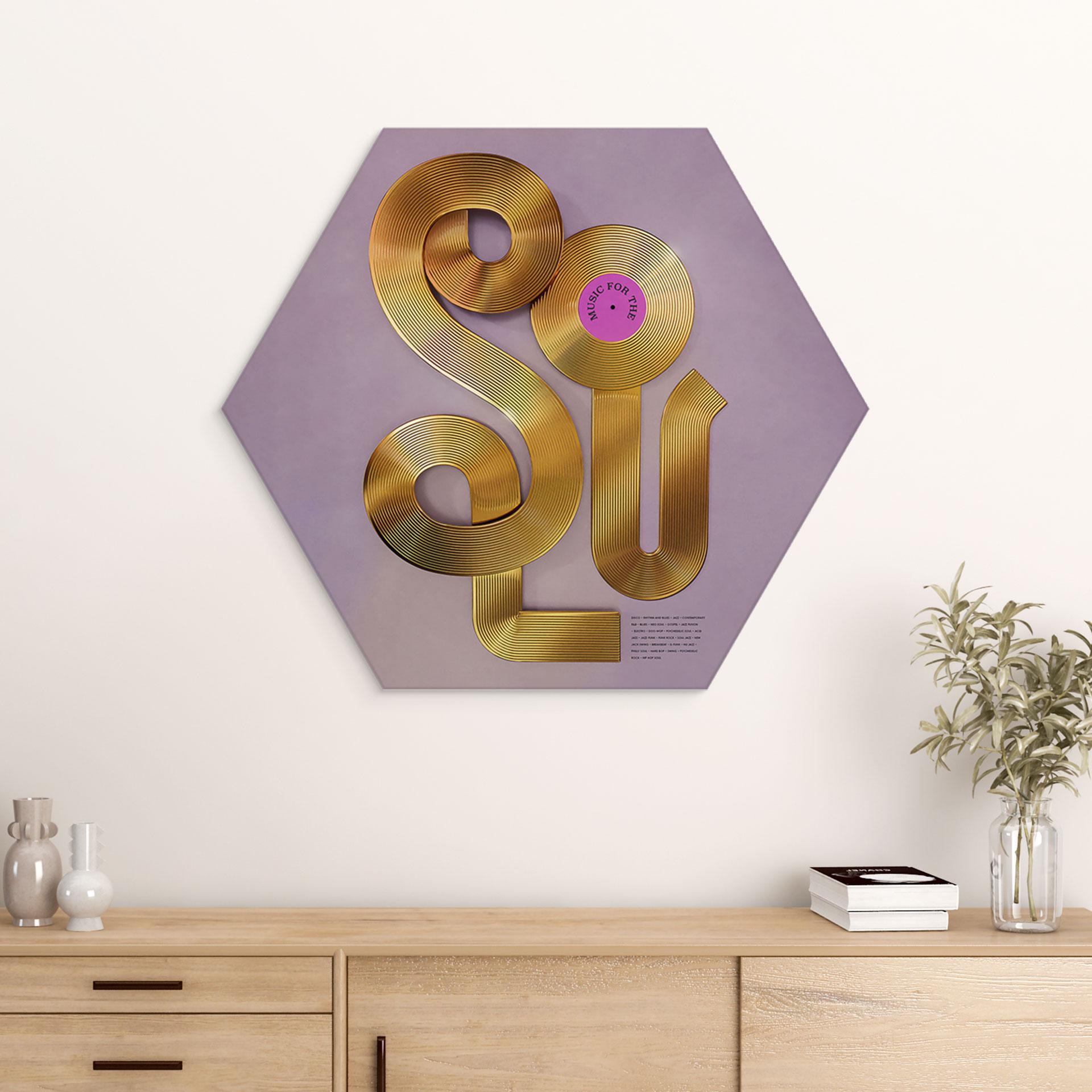 Hexagon Wandbild Soul trifft auf Vinyl - Musik für die Seele - Harrison - Alu-Dibond