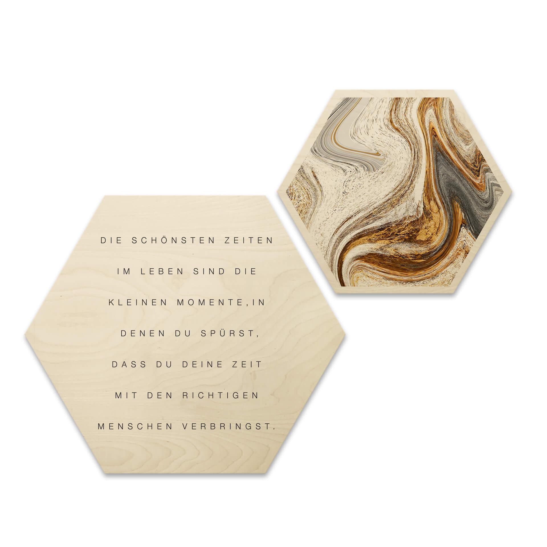 Hexagon - Holz Birke-Furnier - Die schönsten Zeiten im Leben (2er Set)