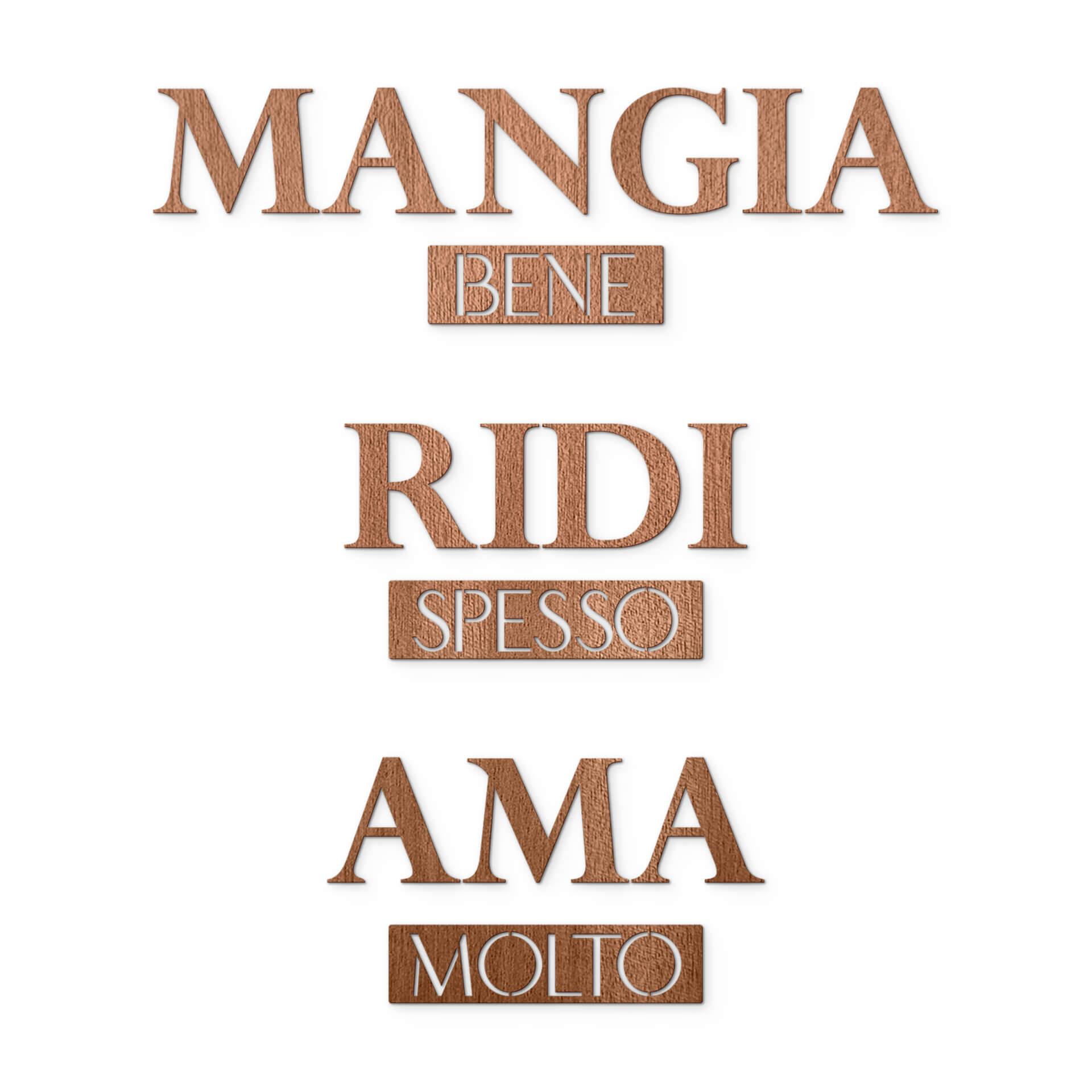 Scritta in legno - Mangia bene, Ridi spesso, Ama