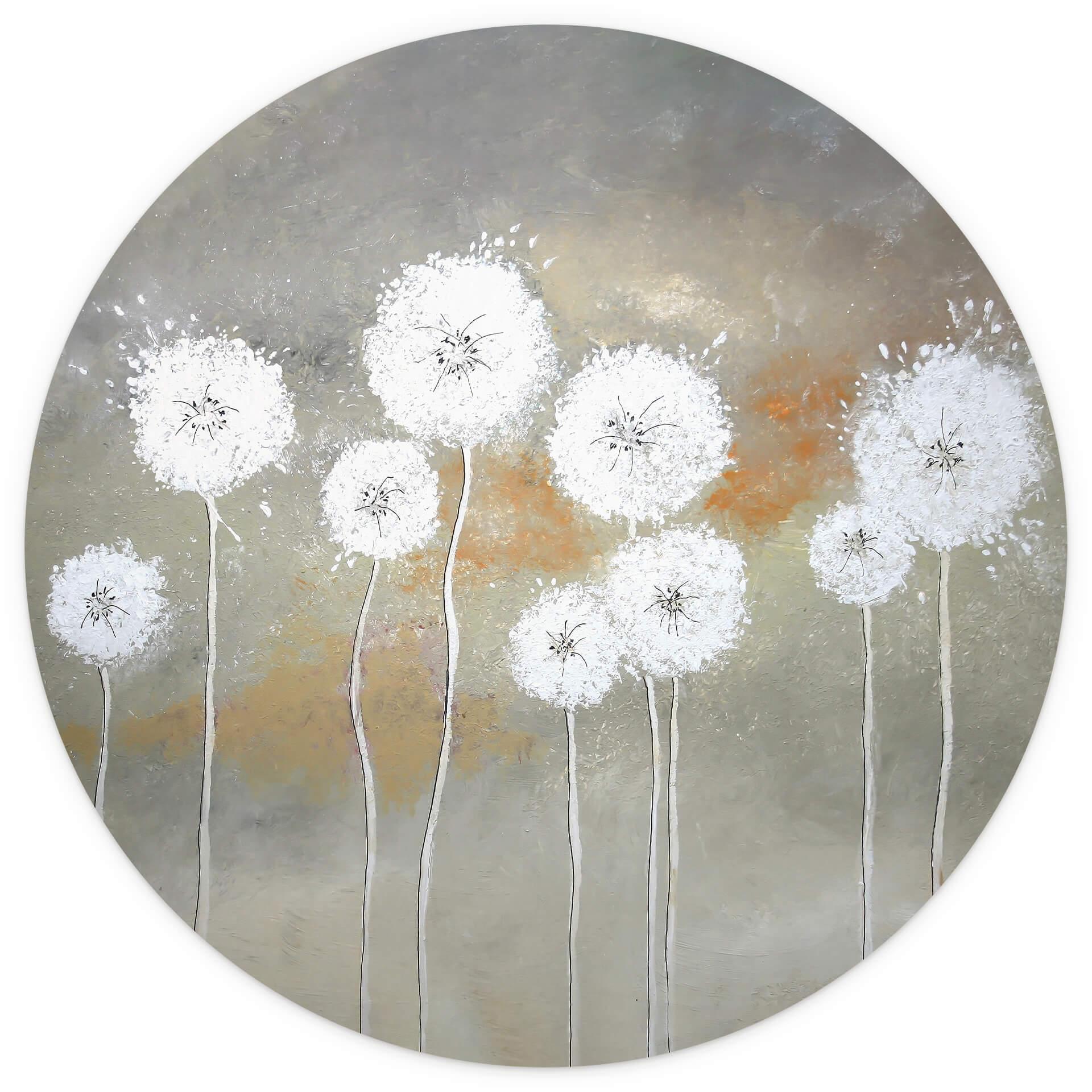 Behangcirkel Melz - White Dandelions - vliesbehang/zelfklevend vliesbehang
