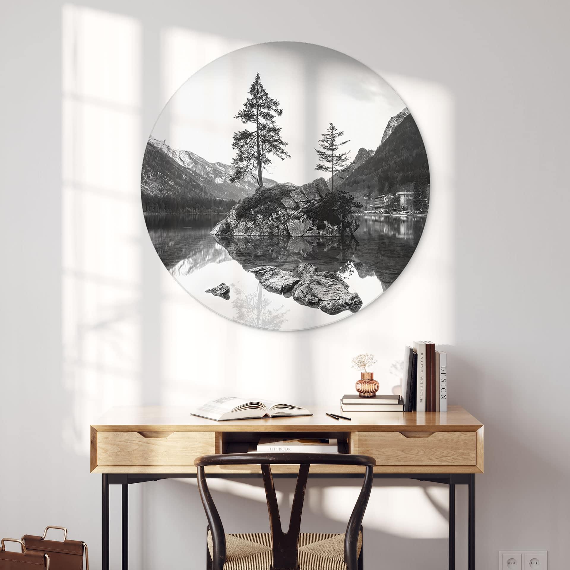 Wandbild Malerische Landschaft mit glasklarem Bergsee - Hintersee - Alu-Dibond - Rund