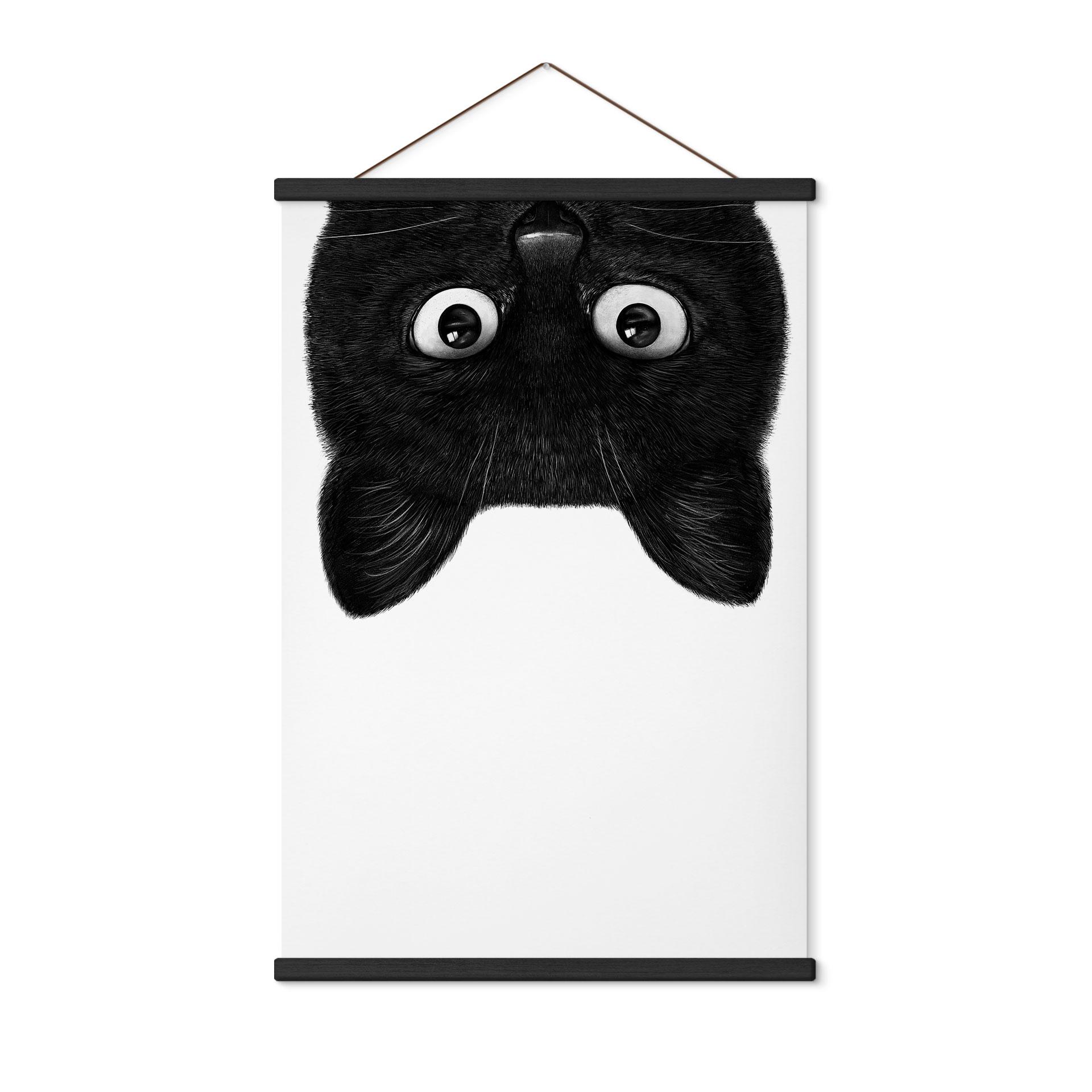 Textil poster Svart katt upp och ned - Korenkova