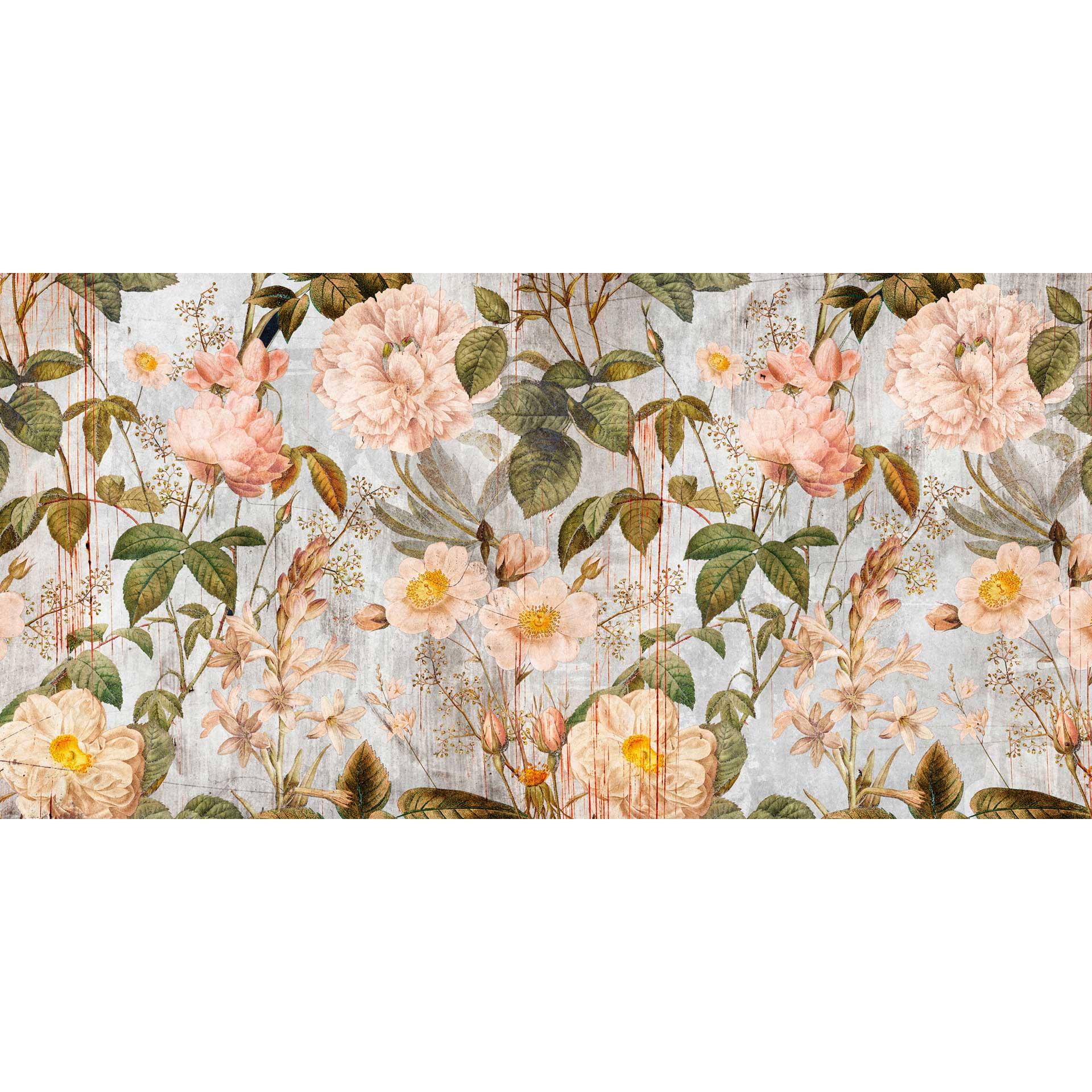 Vintage bloemen behang met pioenrozen - romantisch vliesbehang