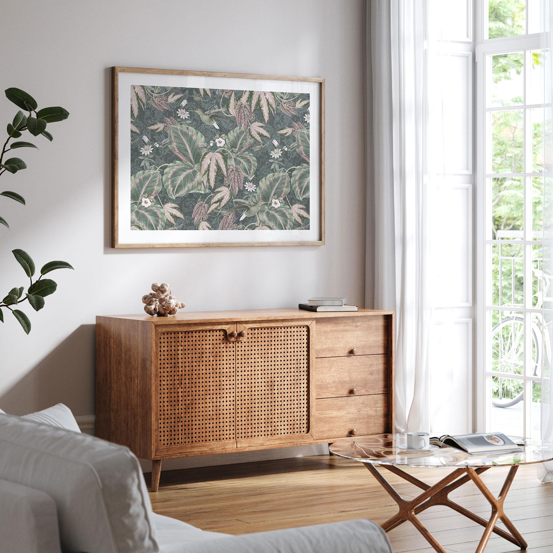 Plakat med kolibri i en tropisk skov - Bloomery Decor
