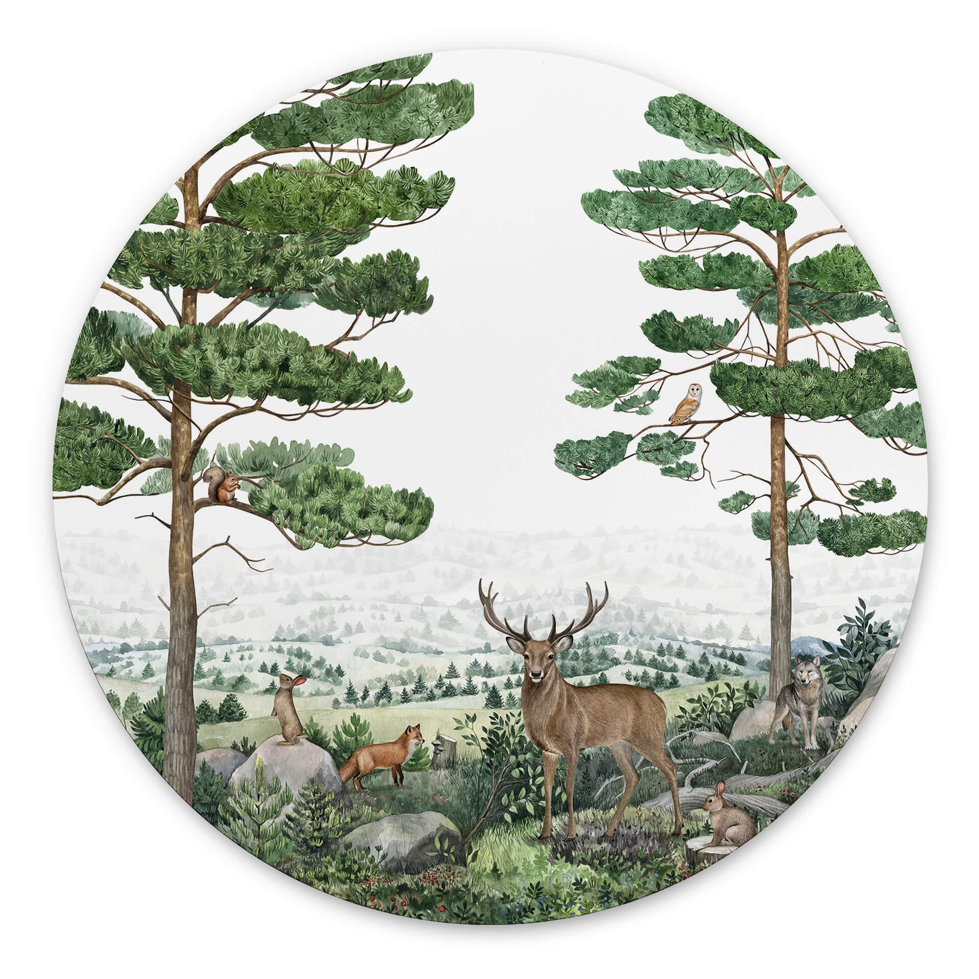 Tableau sur alu-Dibond rond Kikki Belle - Aventures animales à la campagne