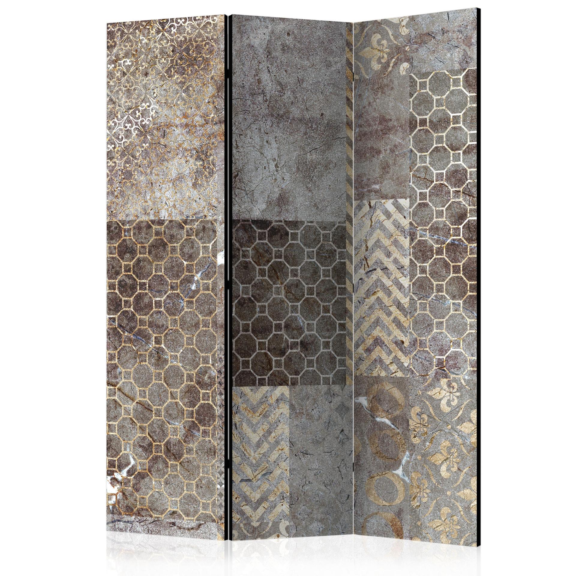 Screen room divider - Geometriske teksturer, 3-delt - 135x172 cm