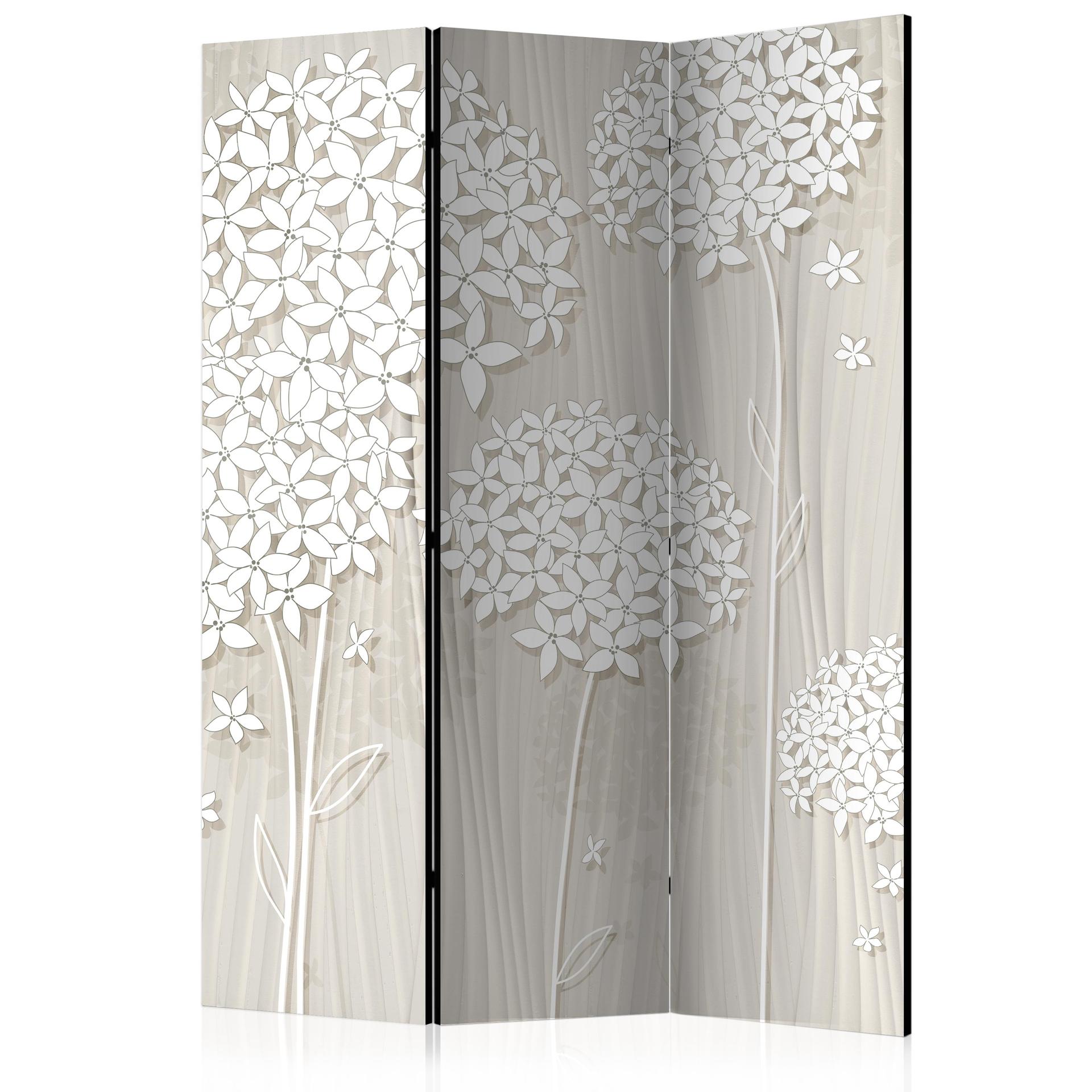 Screen room divider - Cremede postblomster, 3-delt