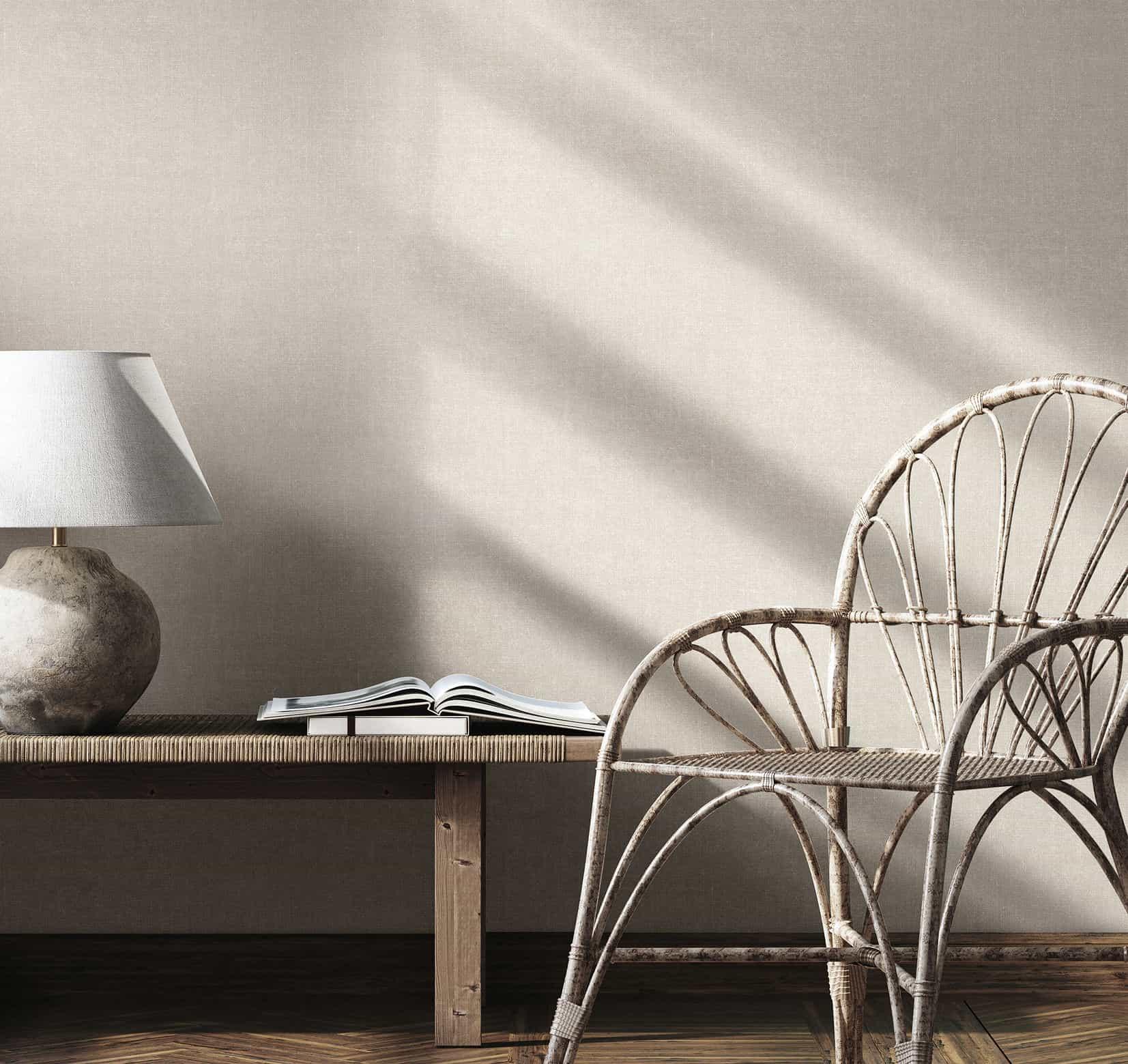 vliesbehang modern structuur effen grijs, beige uni