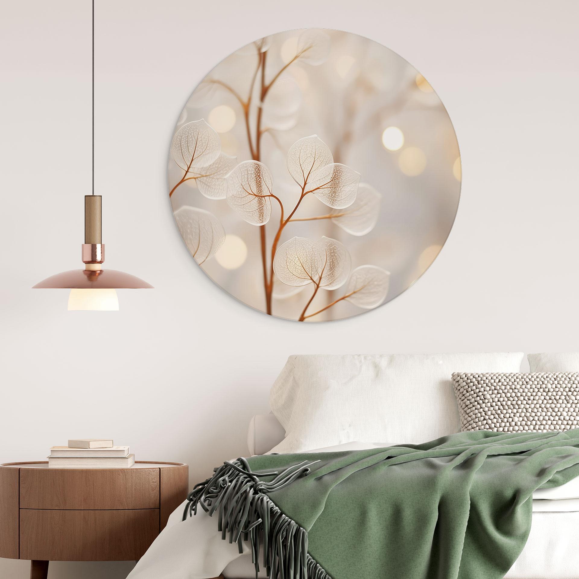 Billede Filigran blade beige - Aluminium dibond - Treechild - Rund – print på aluminium (Alu-Dibond)