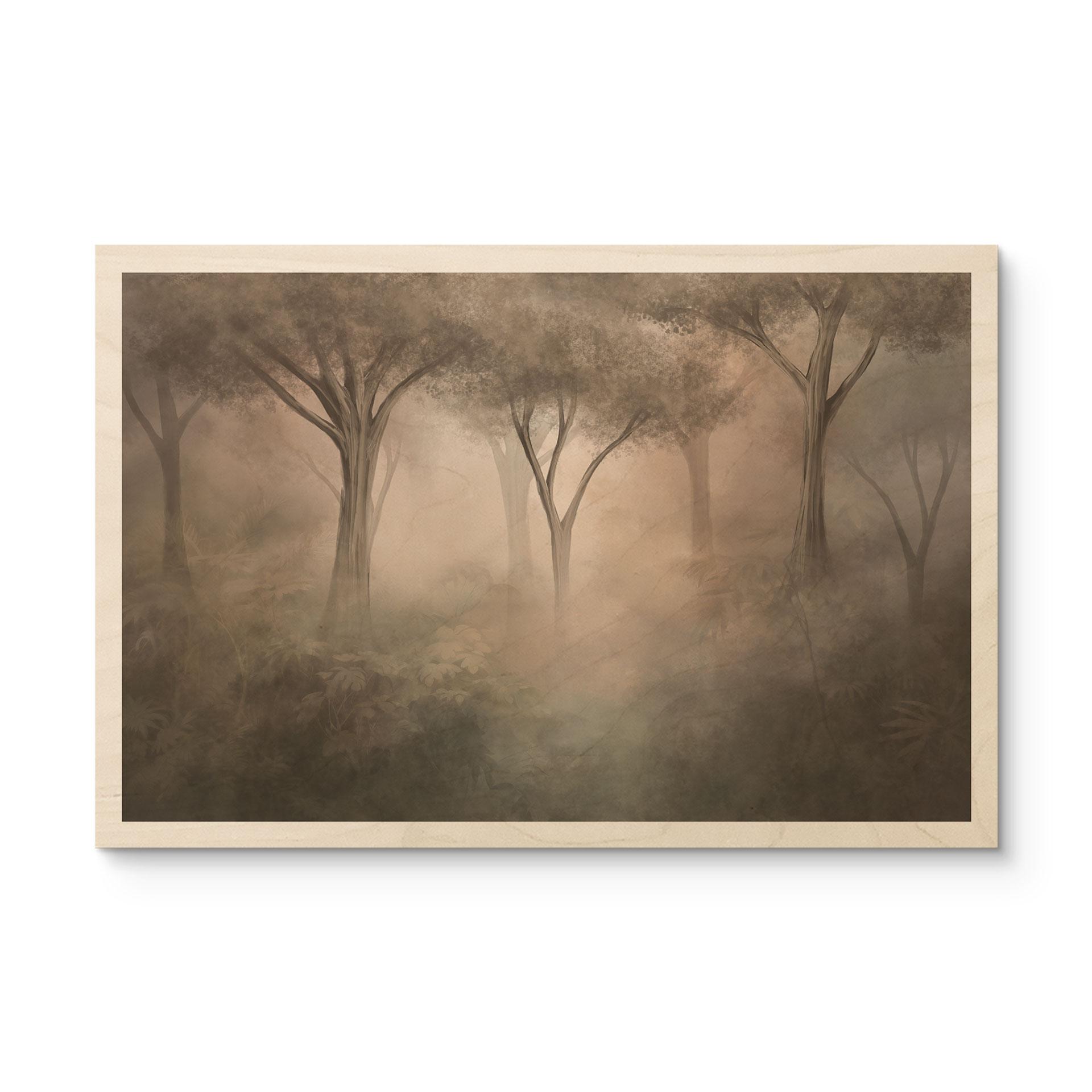 Houten Wanddecoratie bosmagie in de ochtendnevel beige - Ms Tiff