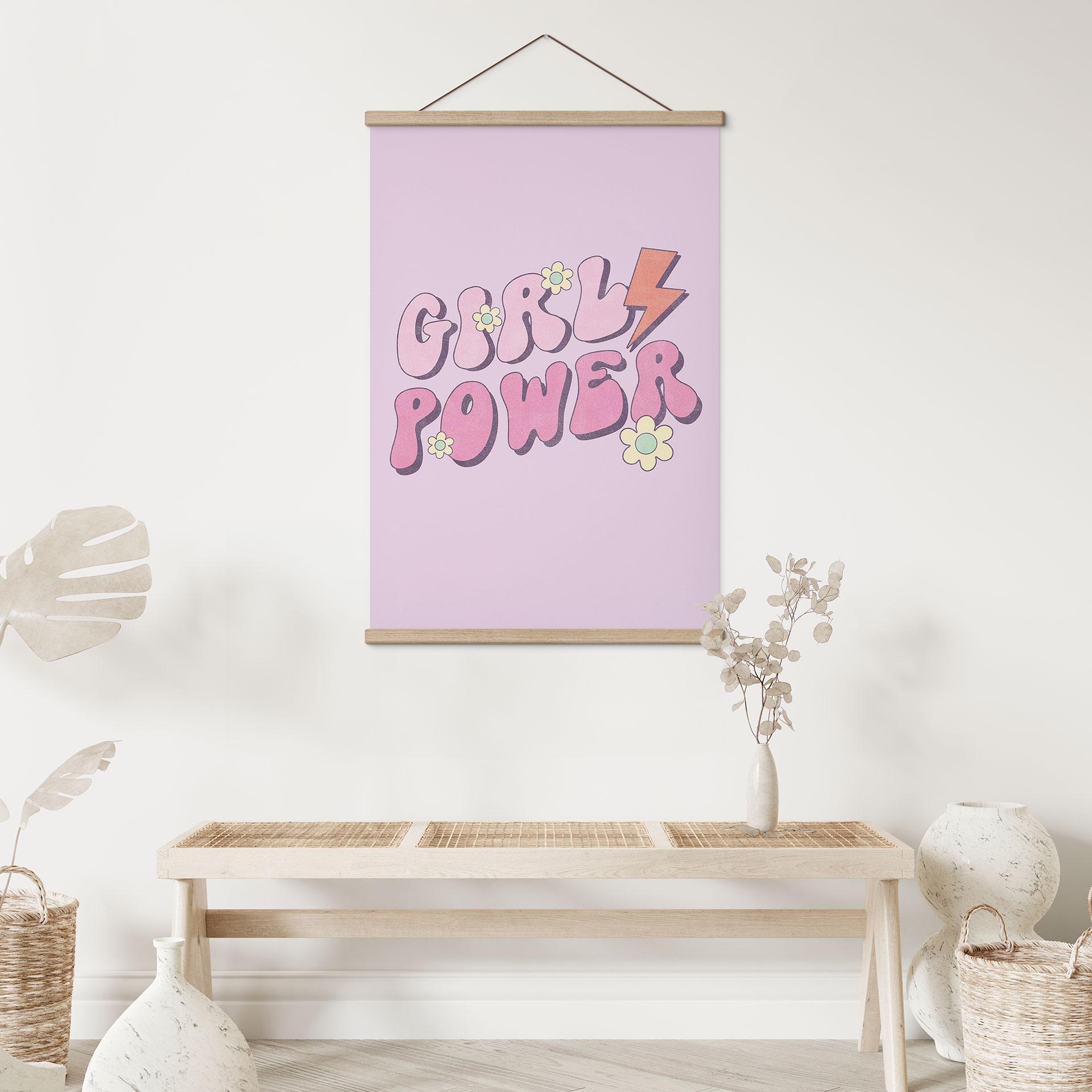 Obraz tkaniny Girl Power retro napis fioletowy