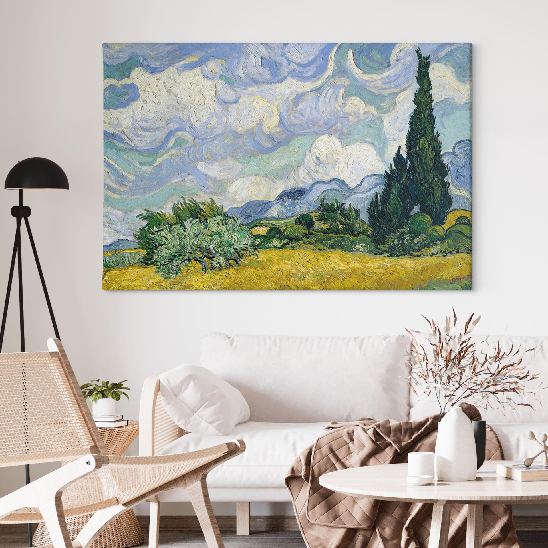 Lærredsprint - Van Gogh - Hvedemark med cypresser