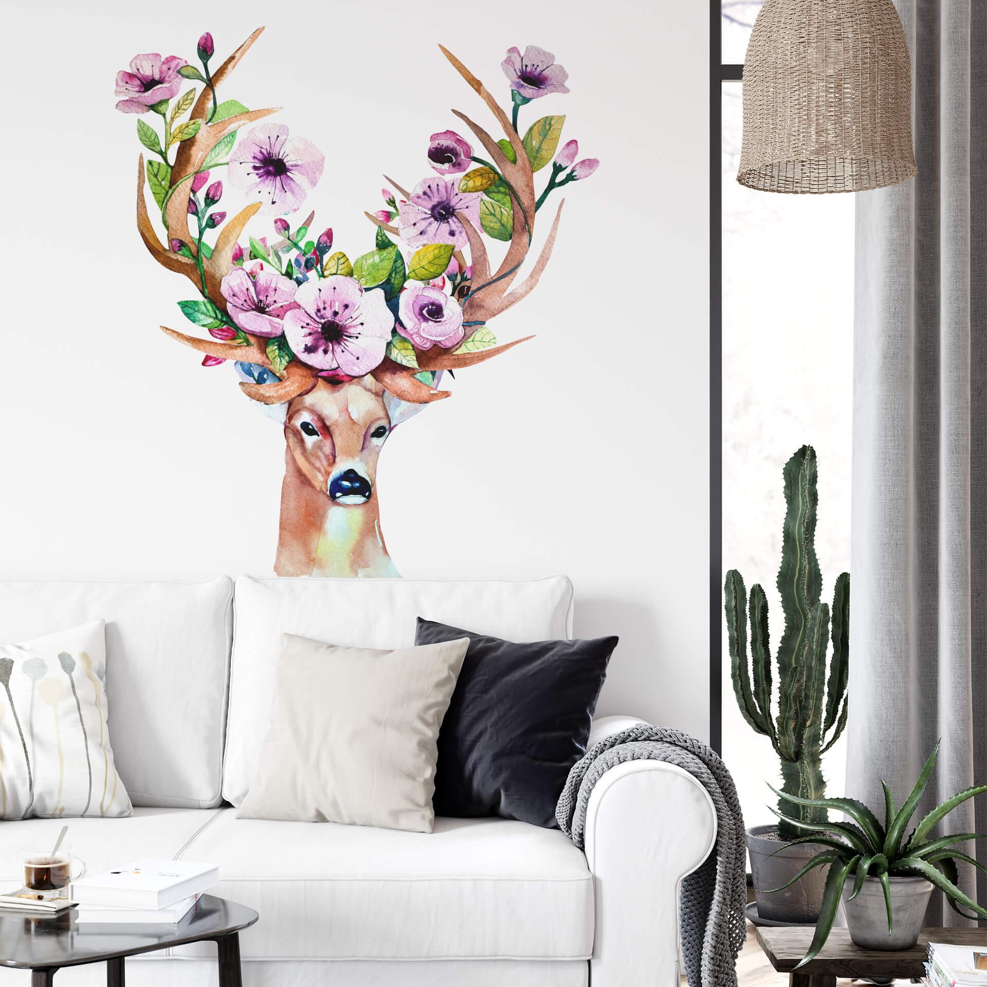 Wandtattoo Kvilis - Hirsch mit Blumengeweih