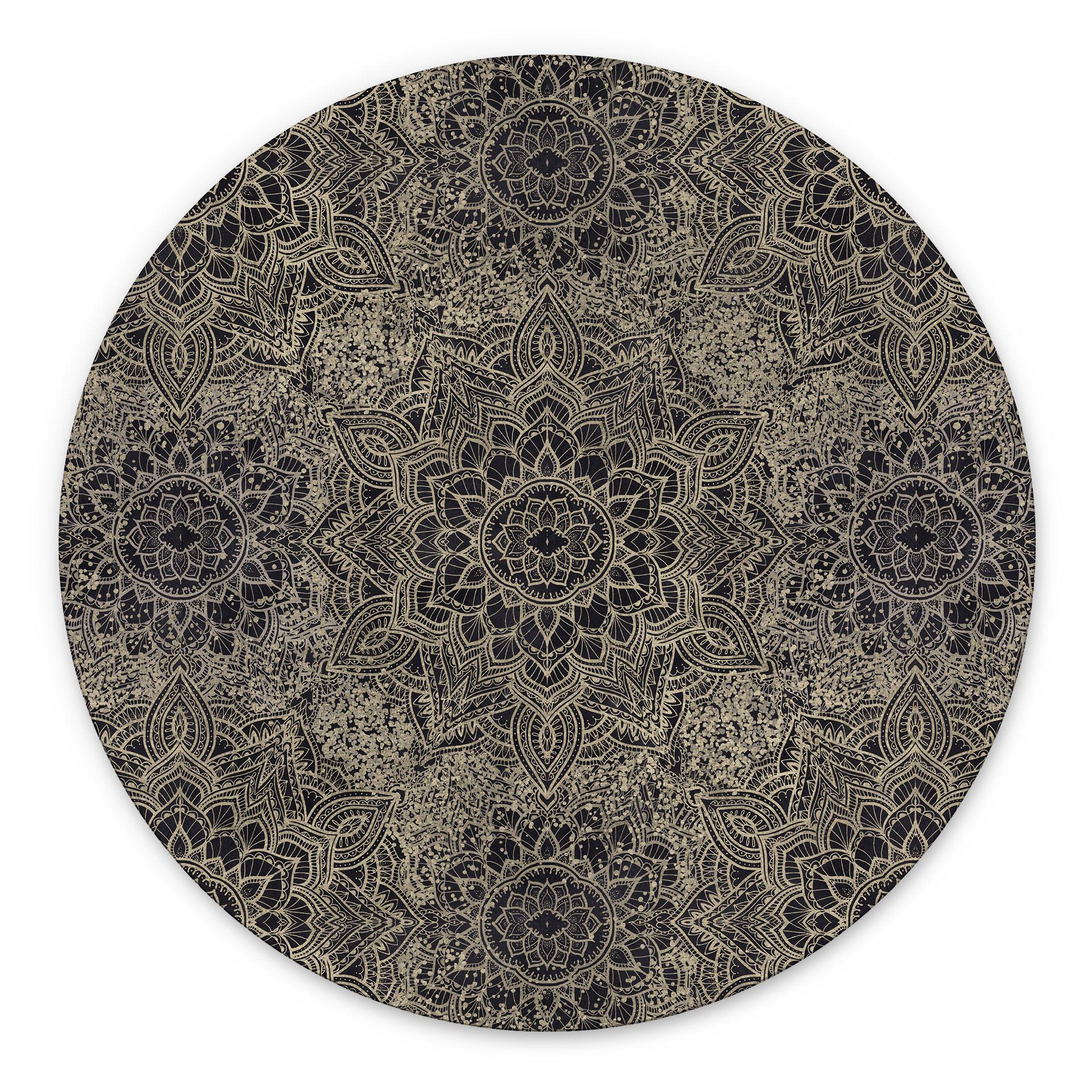 Billede Mandala Boho antik guld - Bloomery Decor - rund – print på aluminium (Alu-Dibond)