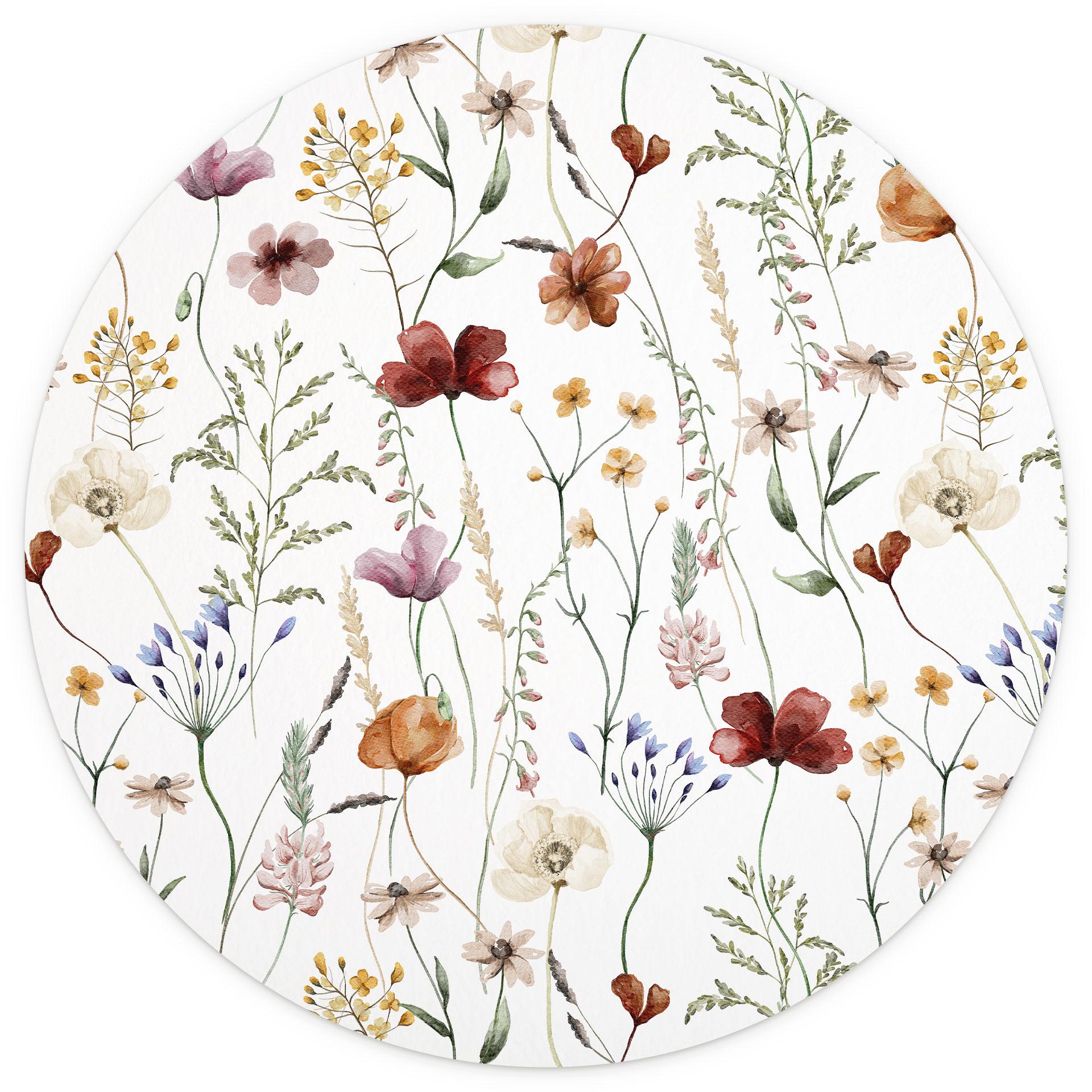 Fotomurale tondo Fiori di campo colorati - UN Designs - carta da parati in tessuto non tessuto/carta