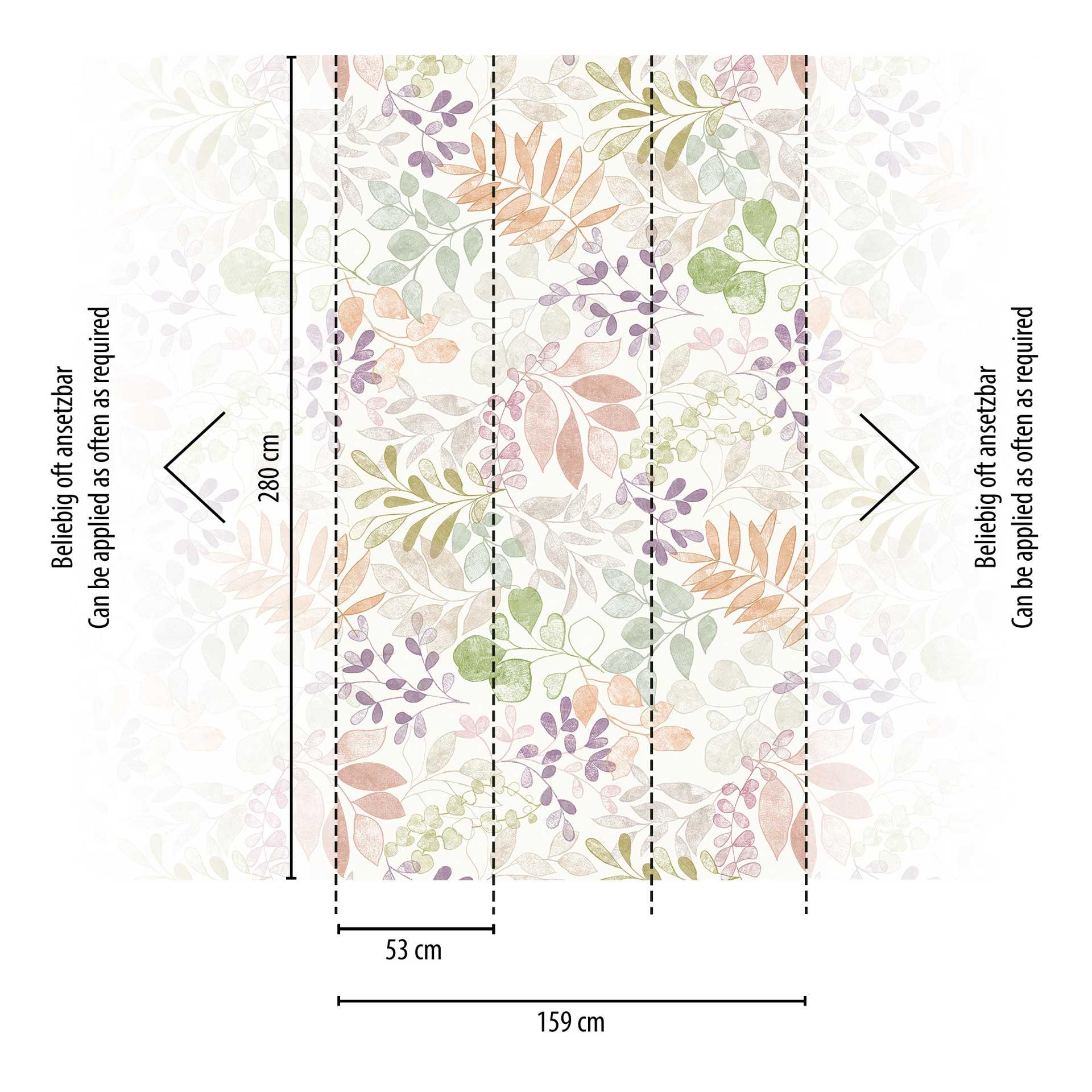 Vliesbehang met bladmotief pastelkleurig - bloemenbehang - natuurdesign