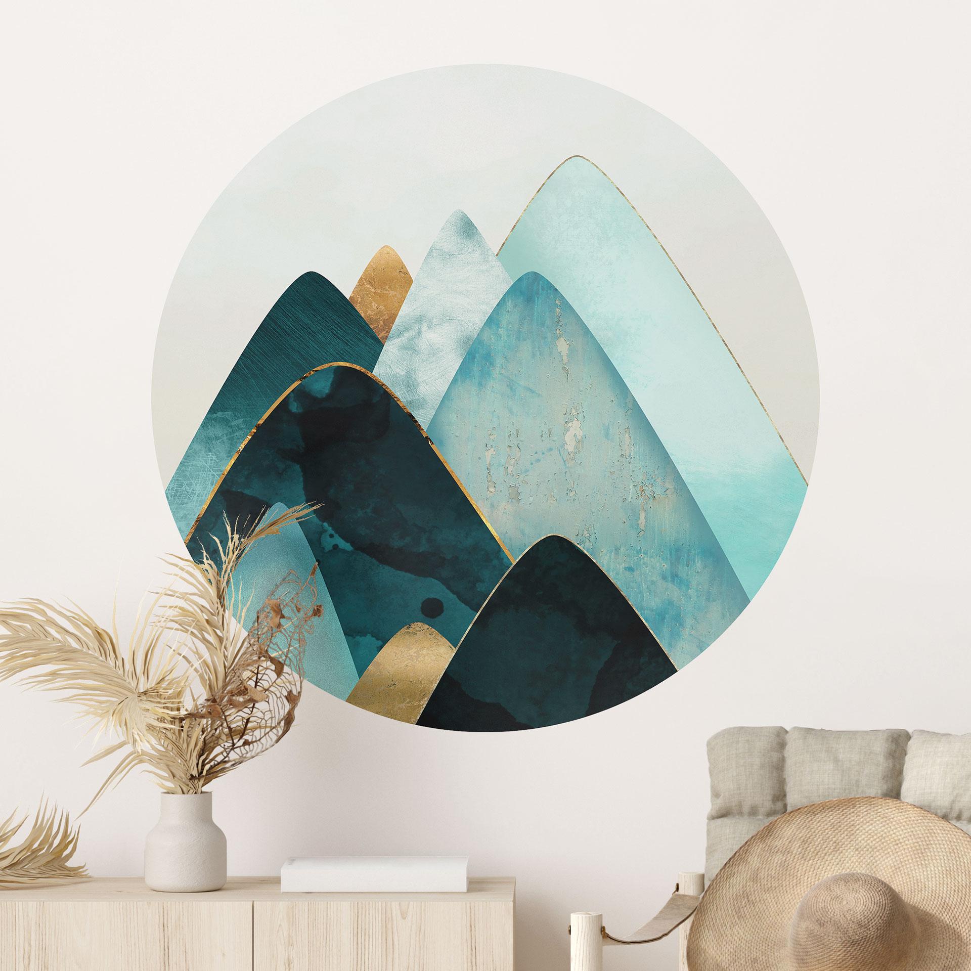 Wall Sticker Abstrakte bjerge i guld og blå - SpaceFrog Designs