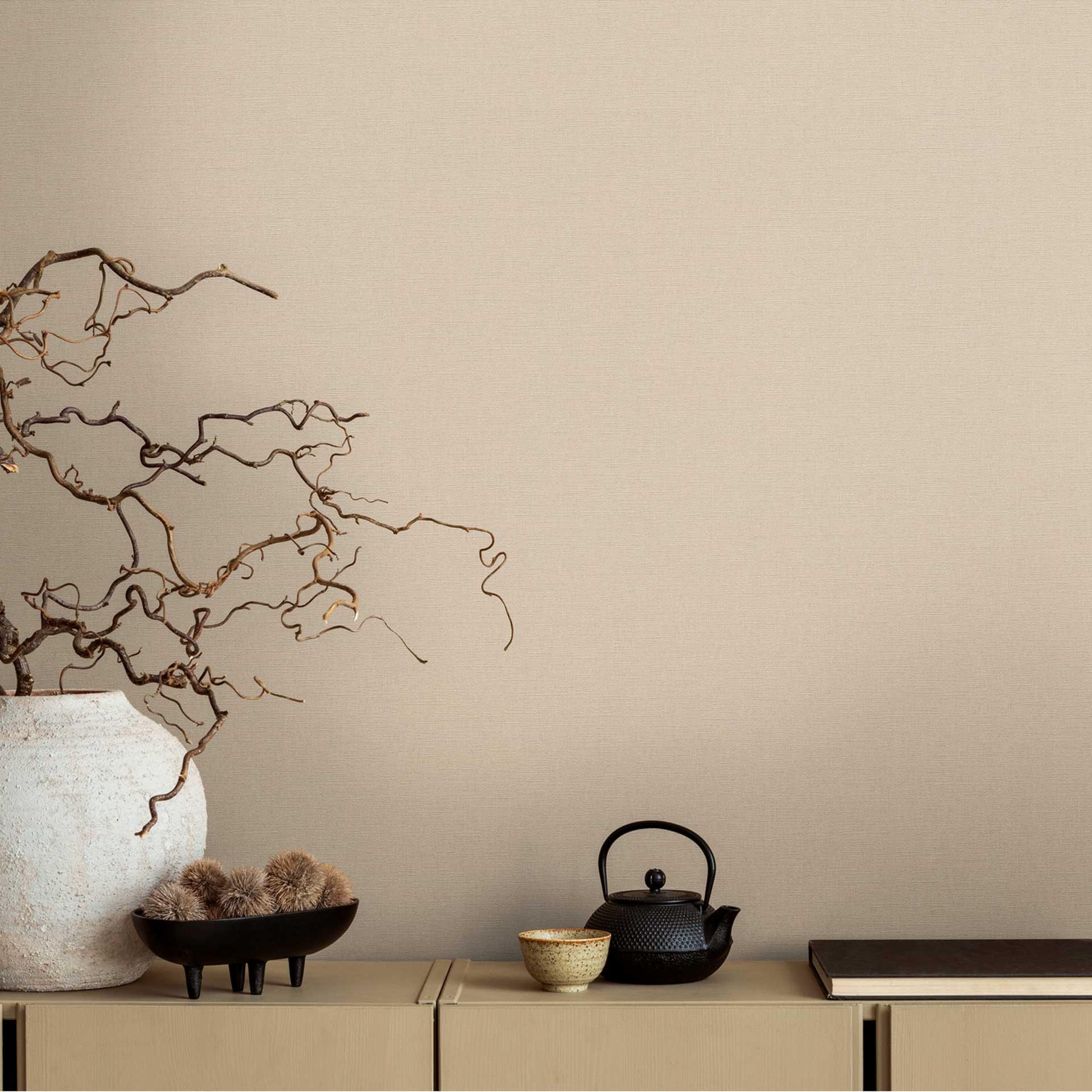 Unit tapet i linnedlook beige - struktureret tapet med subtil elegance
