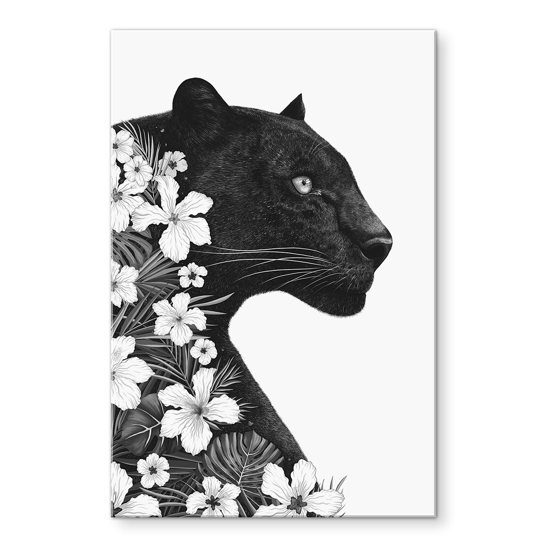 Akrylbillede Sort panter med hvide blomster - Korenkova