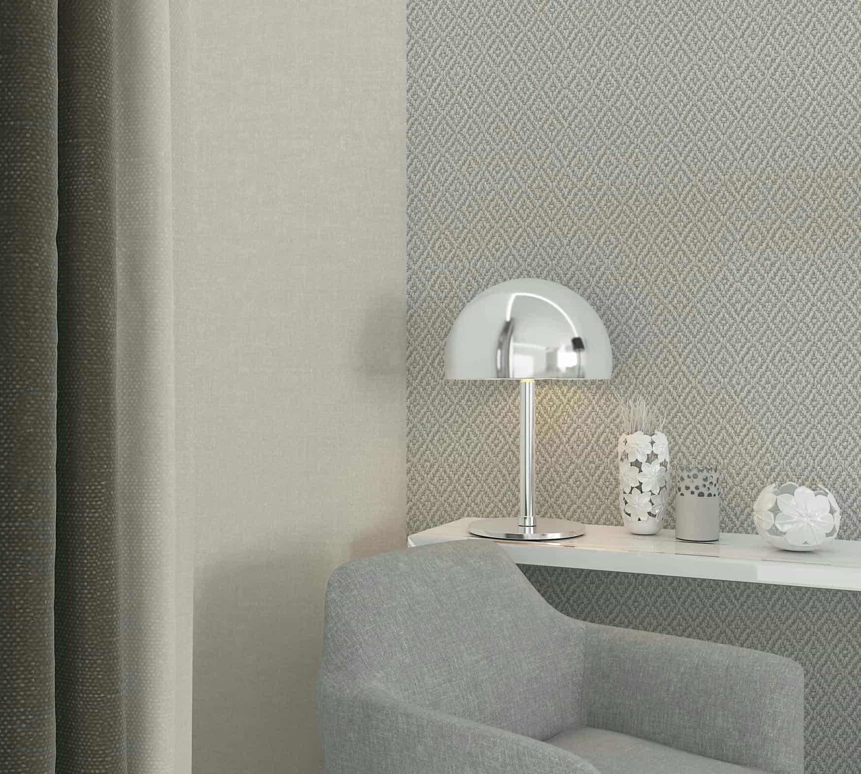 vliesbehang in 3D ruitpatroon rieten grijs textiel look