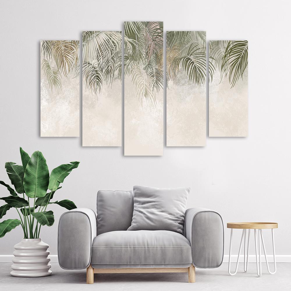 Lærredstryk 5 styk, palmeblade