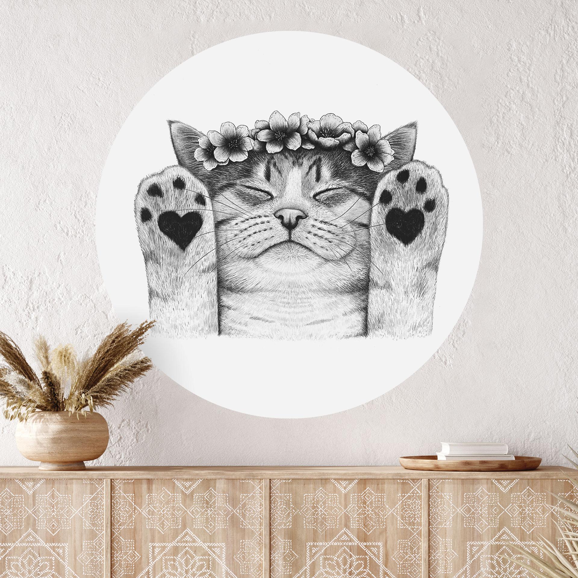 Wallsticker Sød kat med hjertepoter - Korenkova - Rund