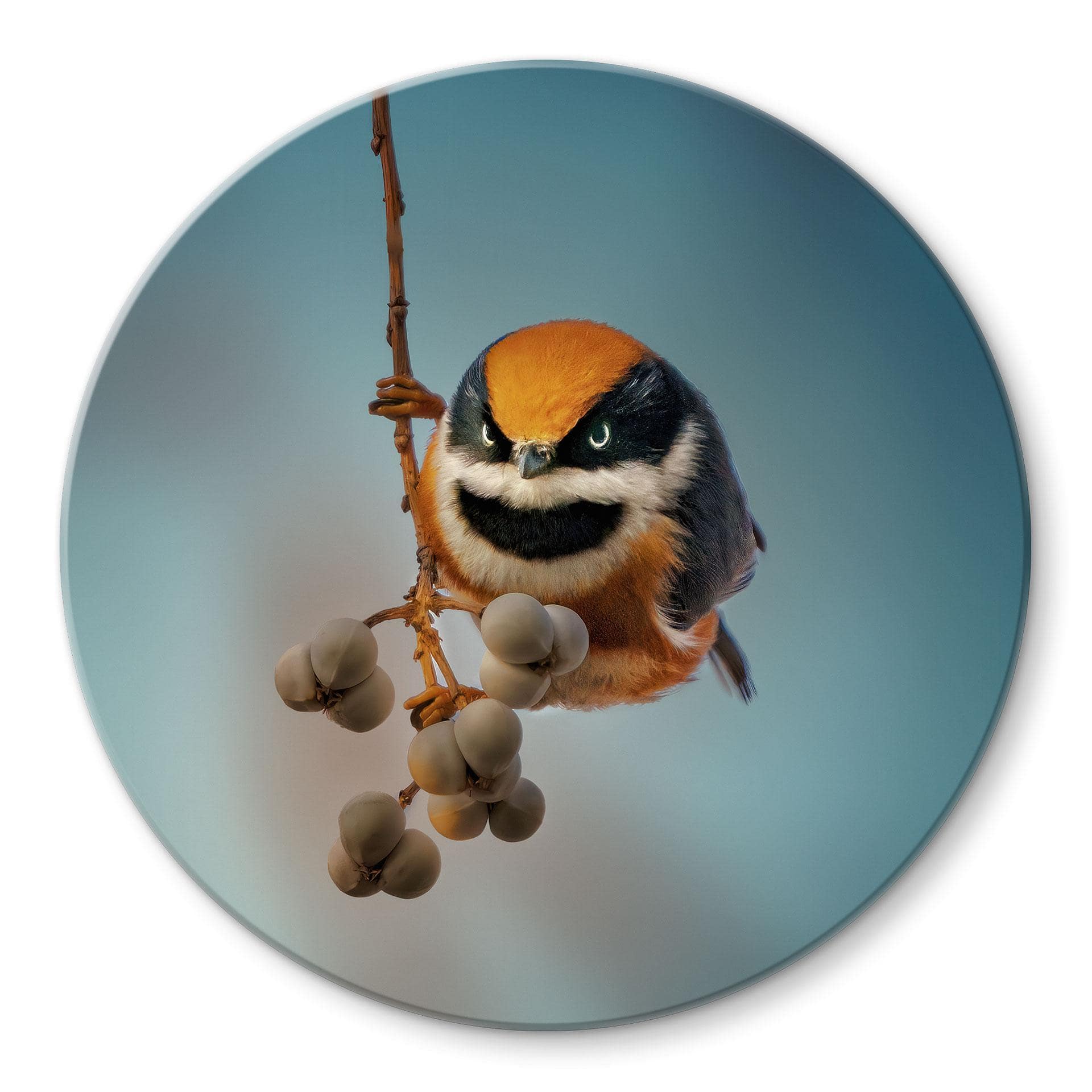 Glasbild Kleiner Vogel am Ast - Jacob Xu - Rund