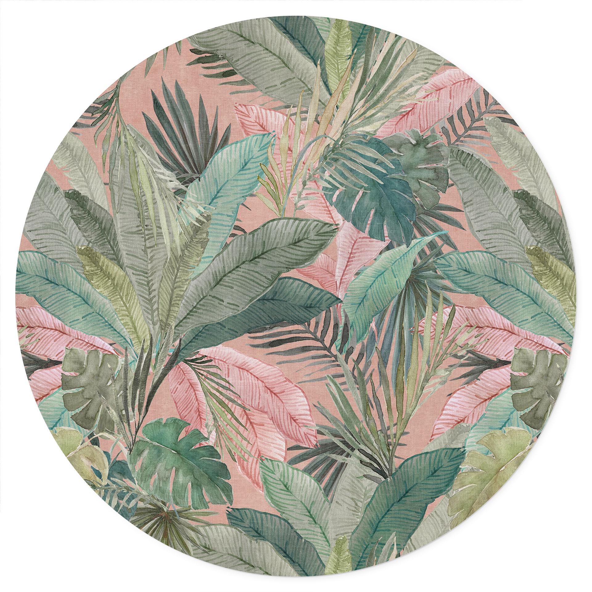 Tropische bladeren in de jungle roze Muursticker - Bloemdecor - Rond