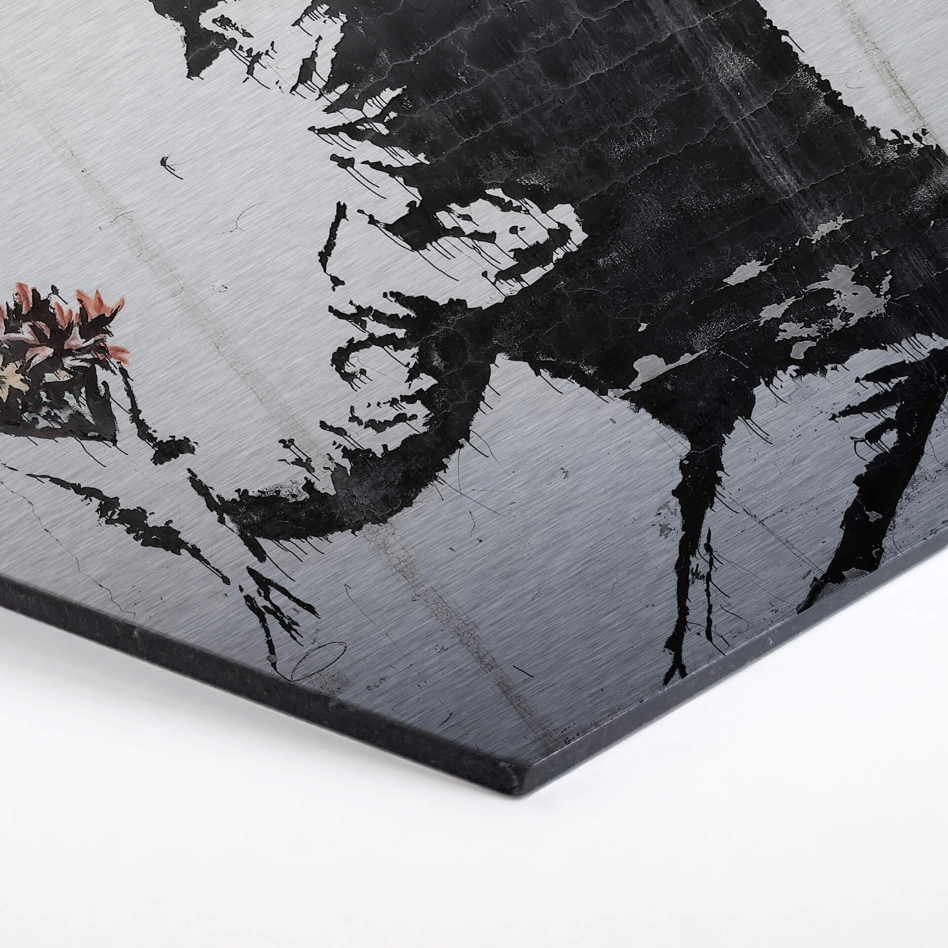 Hexagon - Alu-Dibond - Banksy - Flower Thrower - Sølveffekt