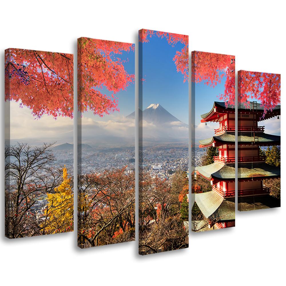 Lærred print 5 styk, Japan landskab bjerg