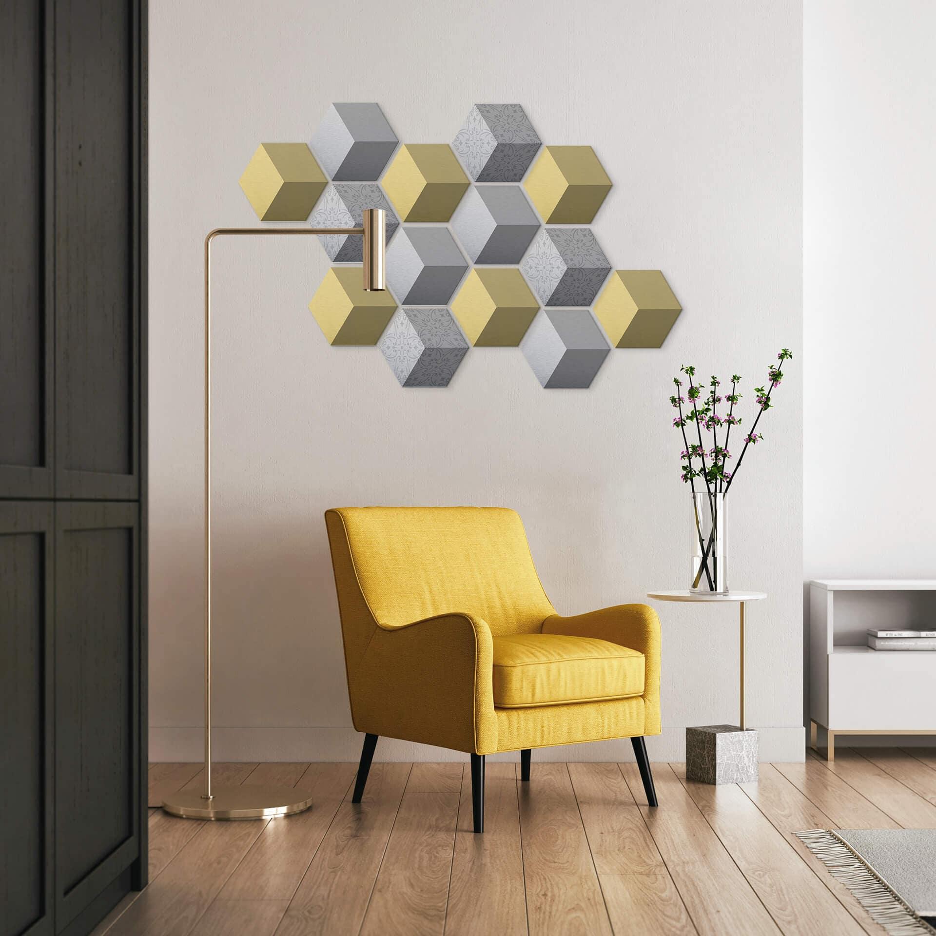 3D Hexagon Alu-Dibond - Sølv med mønster