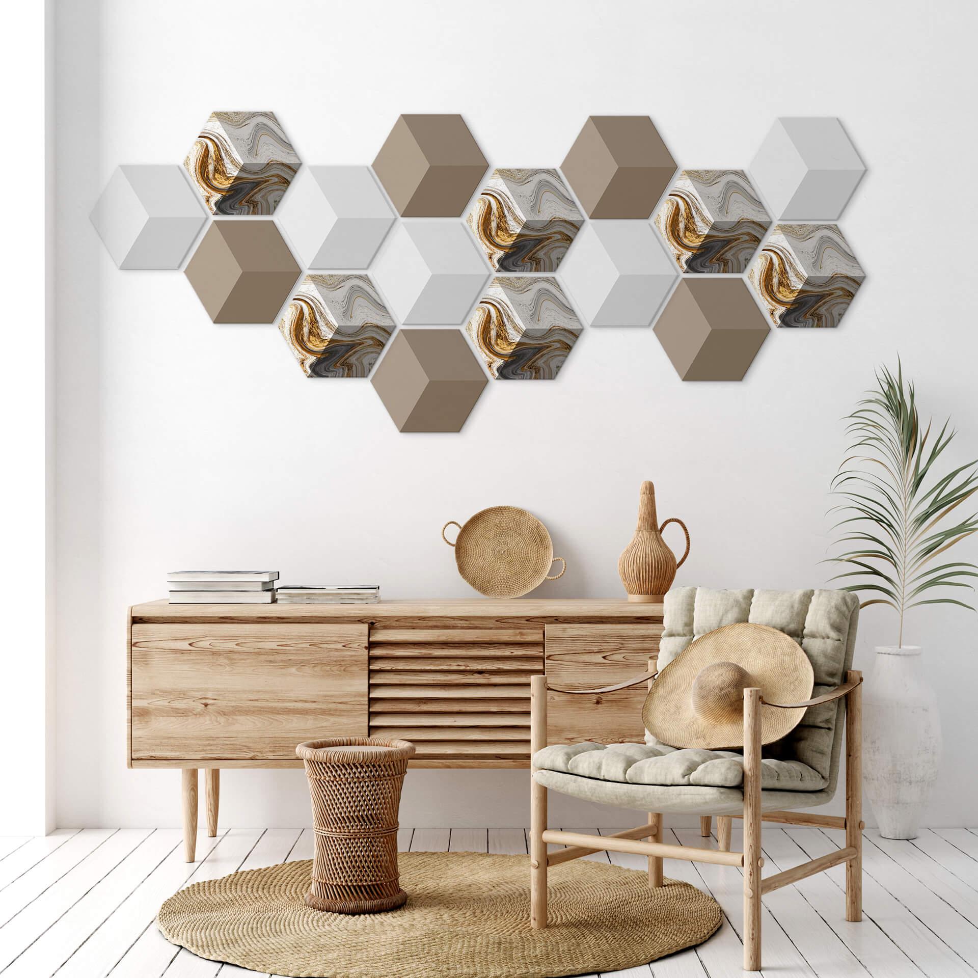 3D Hexagon Alu-Dibond - Golden Struggle