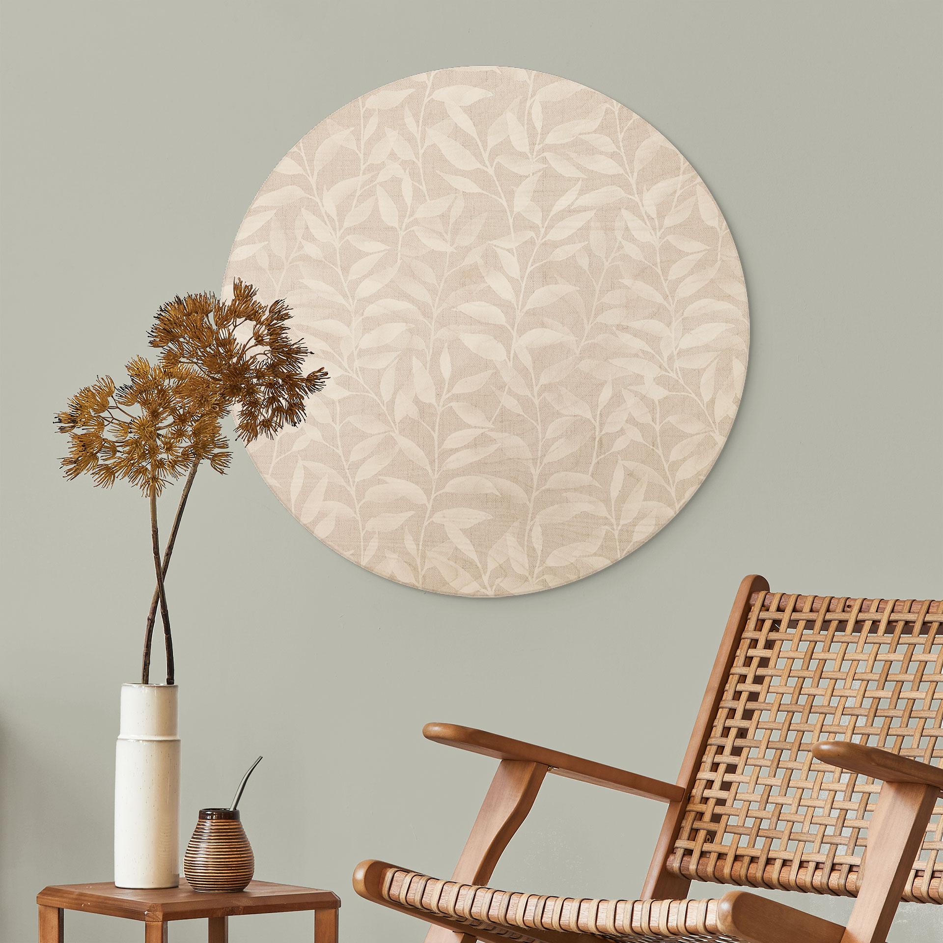 Billede af træ Delikate akvarelblade - blød beige - blomsterdekoration - rund