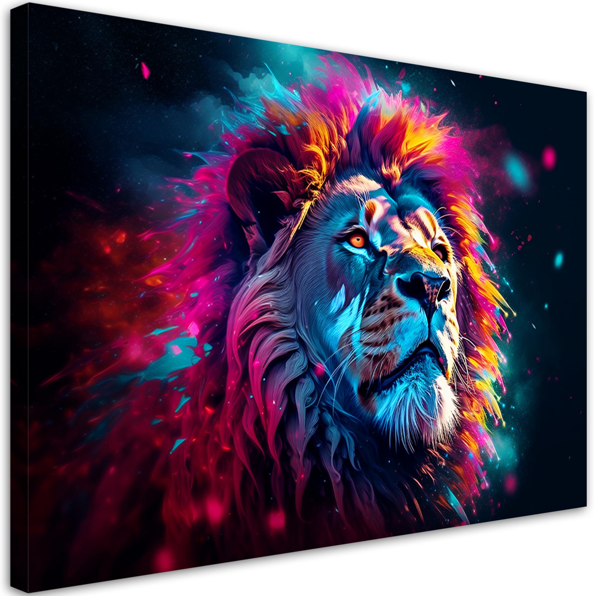 Canvas print neon løve dyr Afrika