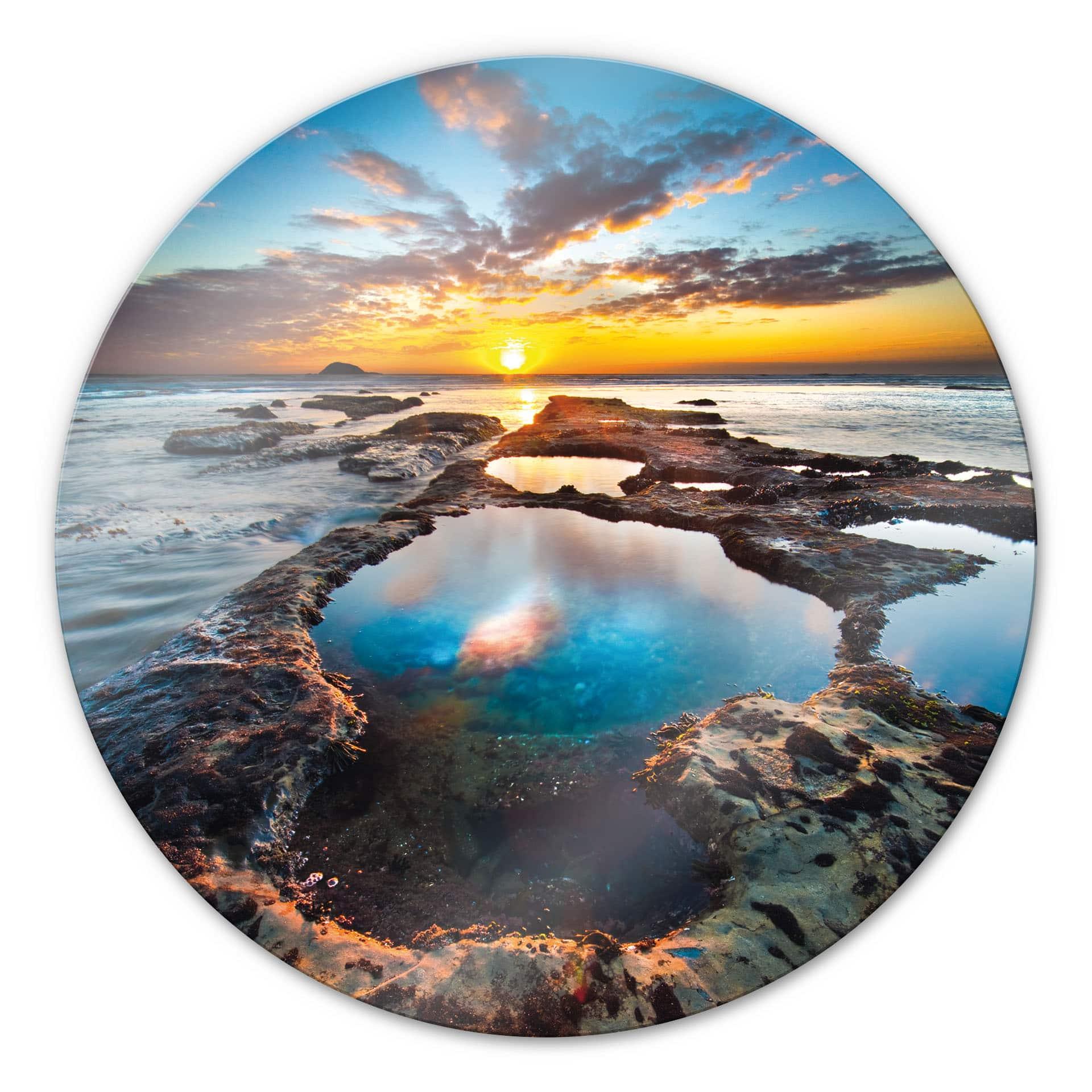 Tableau en verre - Tableau sur verre Baie Maori - rond
