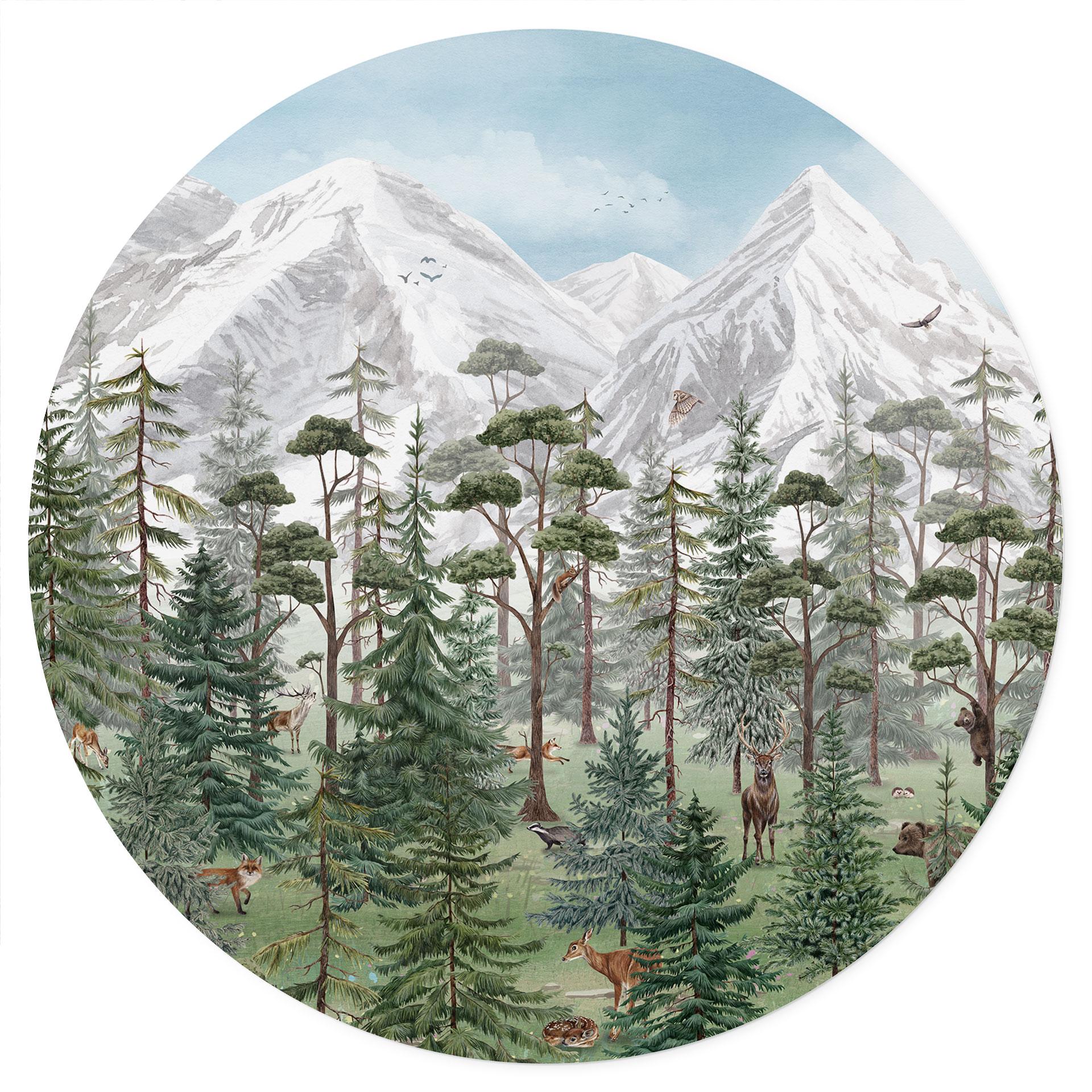 Muursticker bosdieren in het groene alpenbos - Kikki Belle - Rond