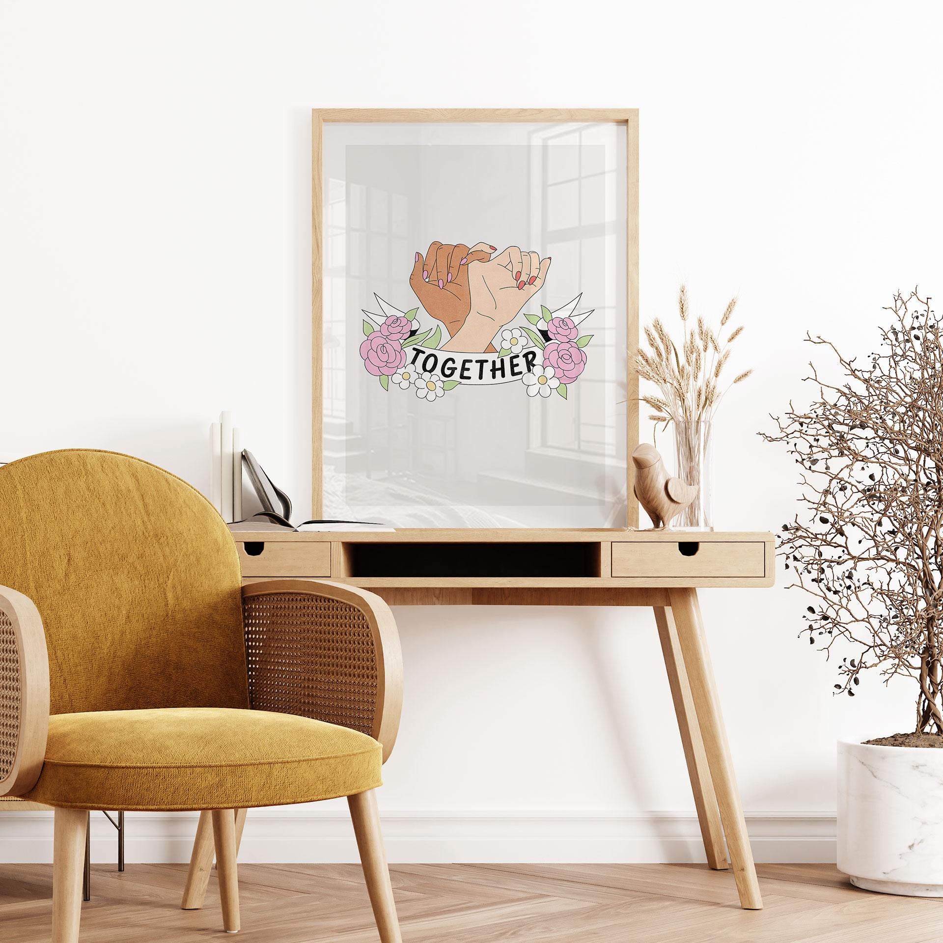Plakat Together Sisterhood Floral Hands