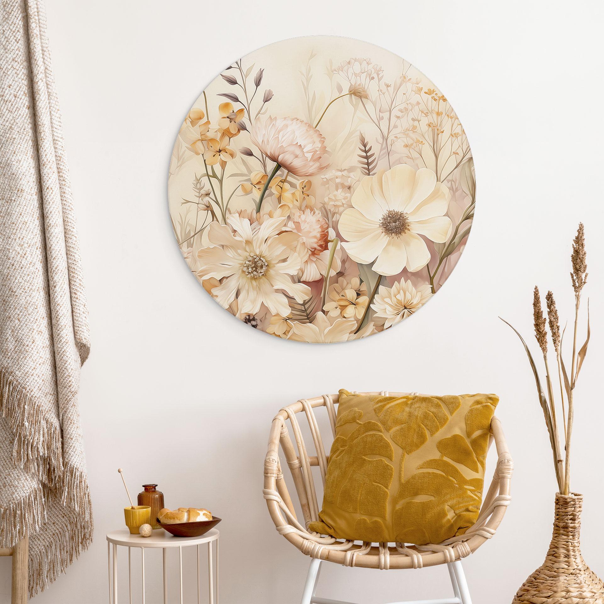 Billede Vintage-blomster på engen - Lola Peacock - rund – print på aluminium (Alu-Dibond)
